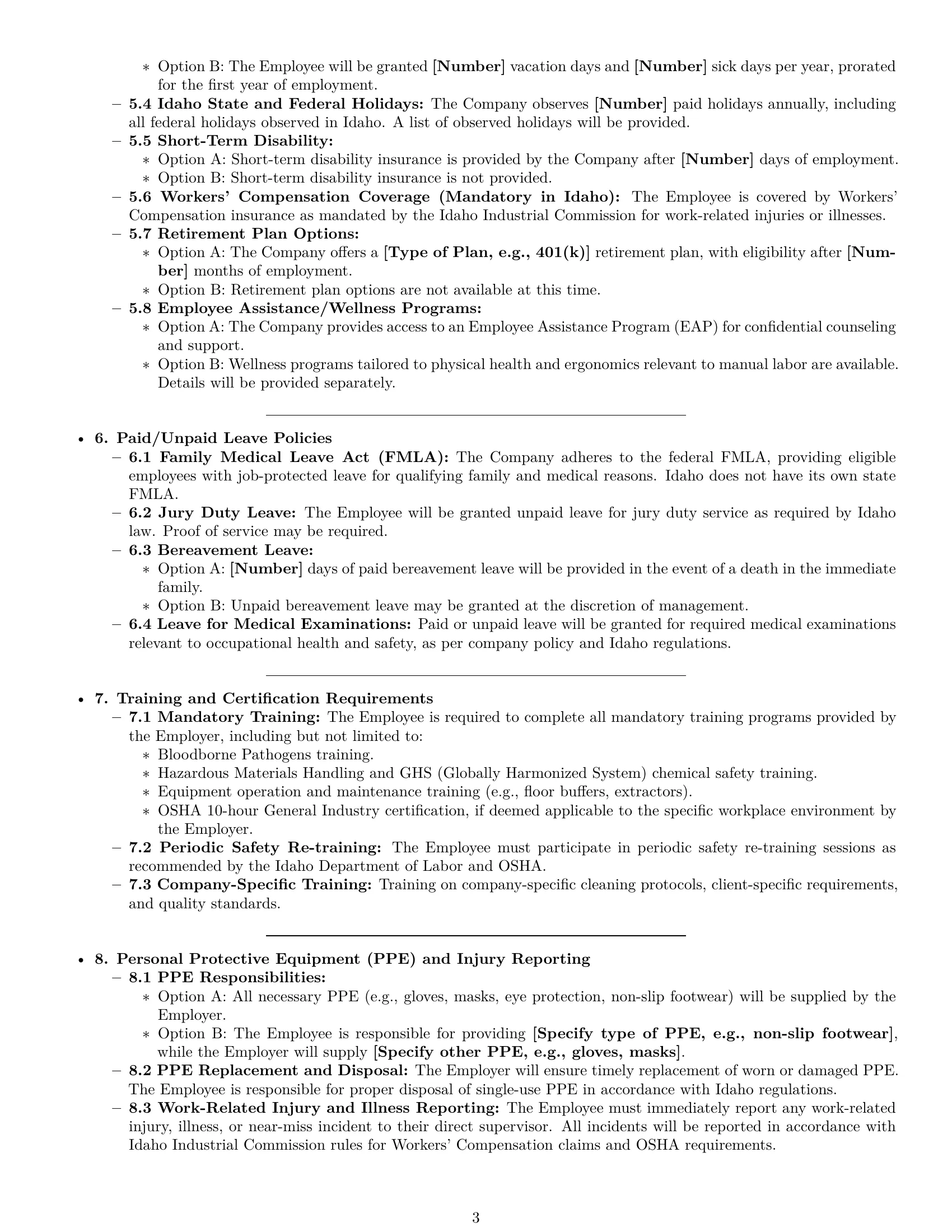 Preview page 3 of Pro Idaho cleaner employment contract template