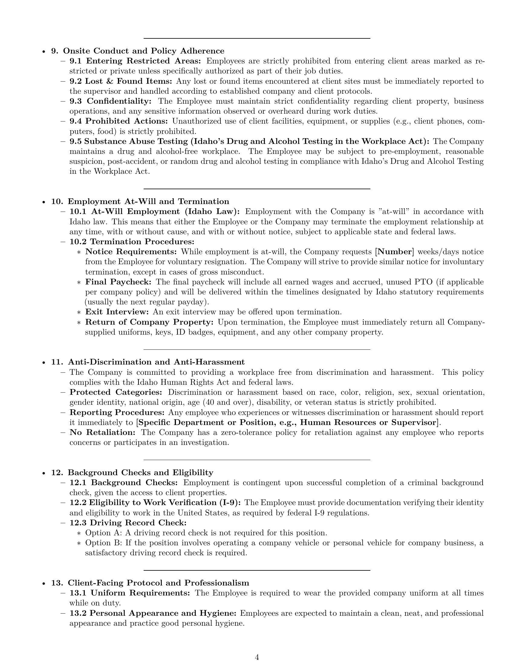 Preview page 4 of Pro Idaho cleaner employment contract template