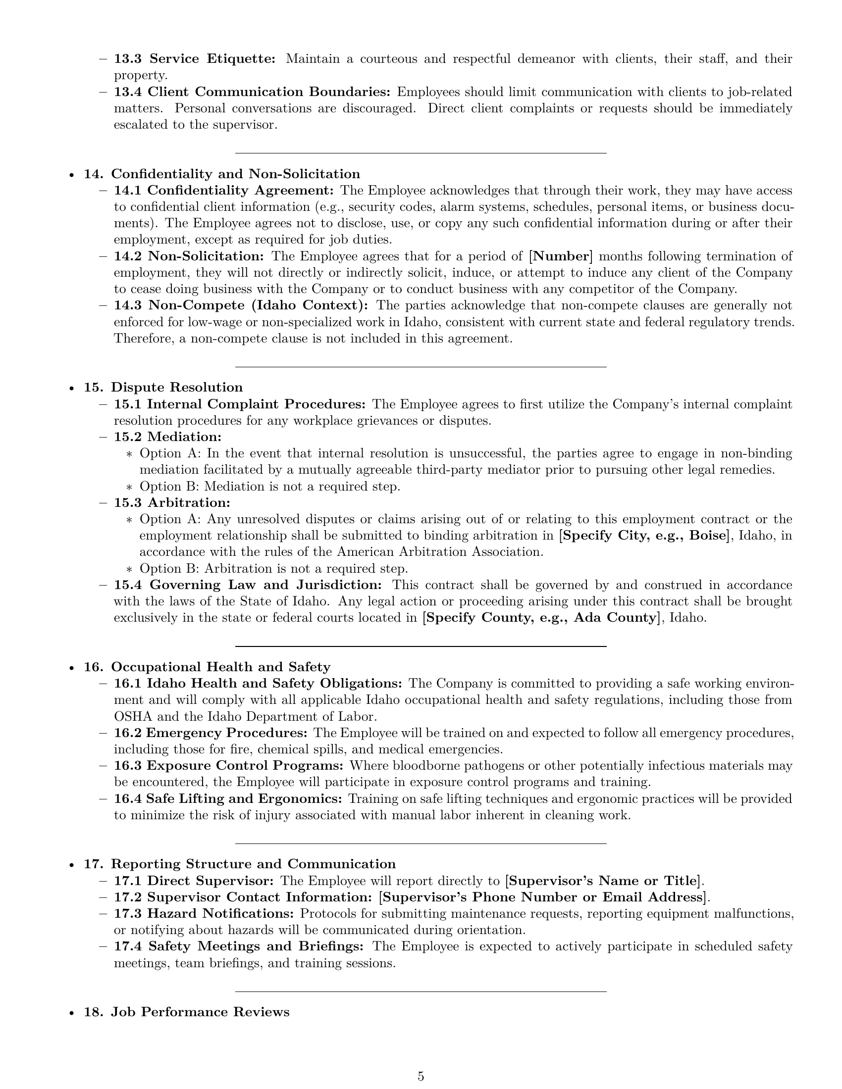 Preview page 5 of Pro Idaho cleaner employment contract template