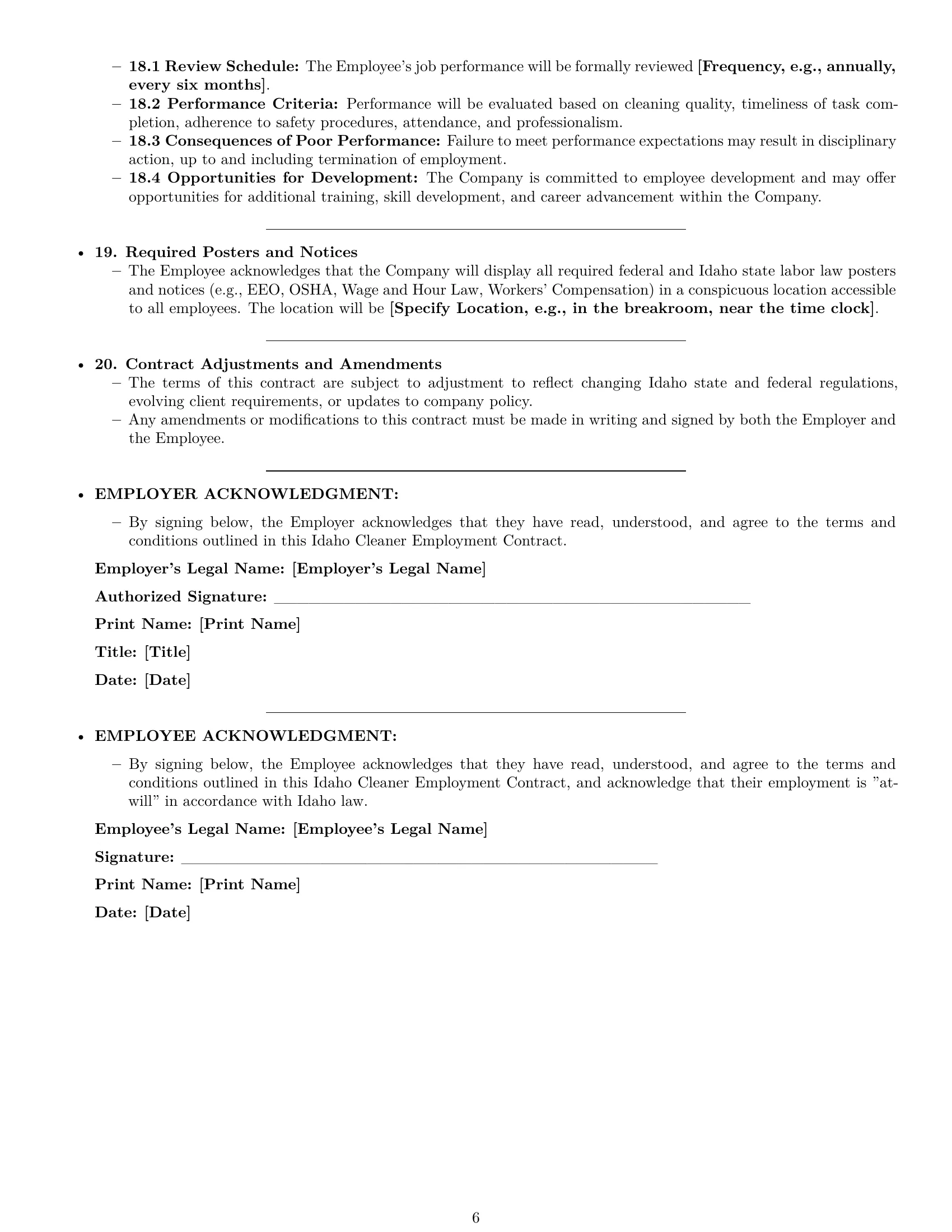 Preview page 6 of Pro Idaho cleaner employment contract template