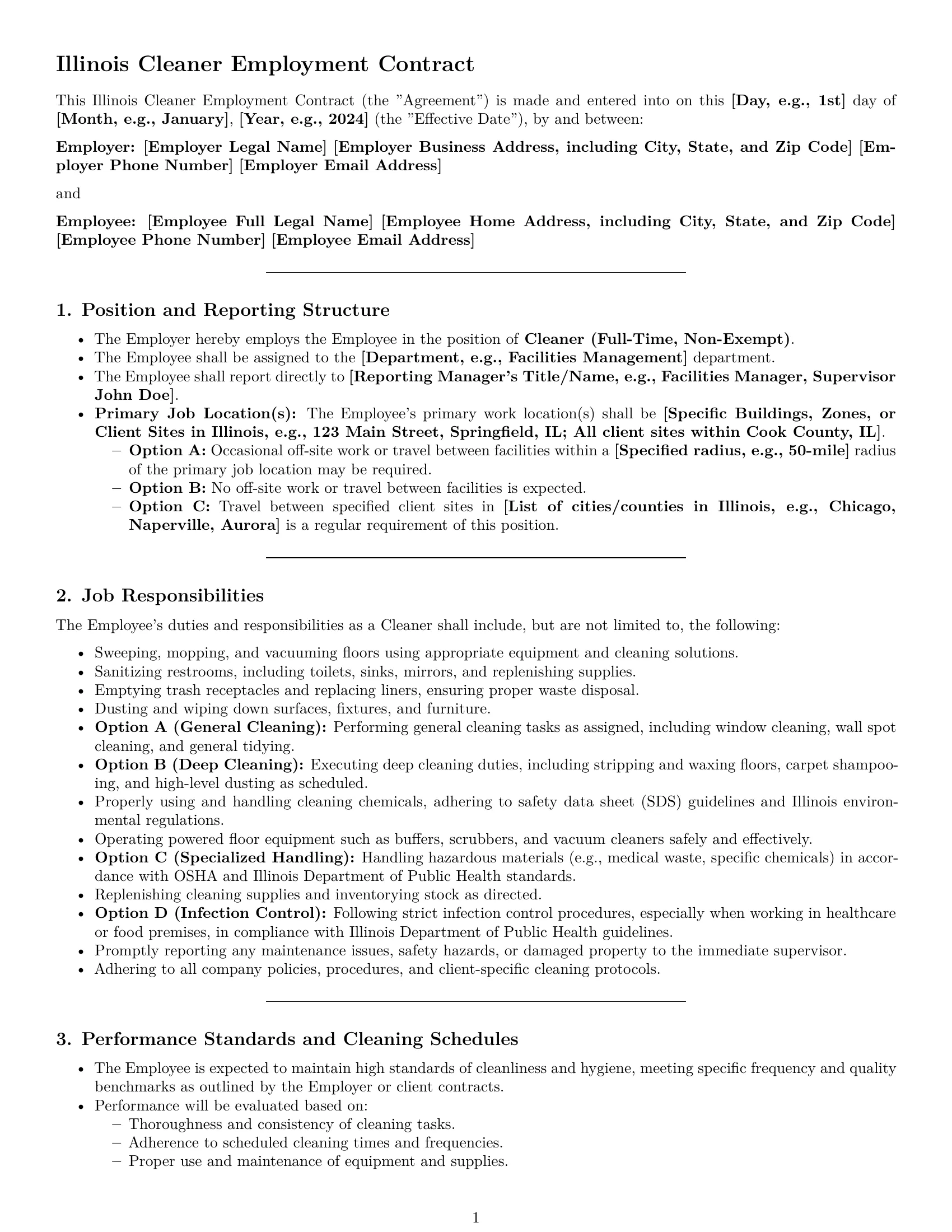 Preview page 1 of Pro Illinois cleaner employment contract template