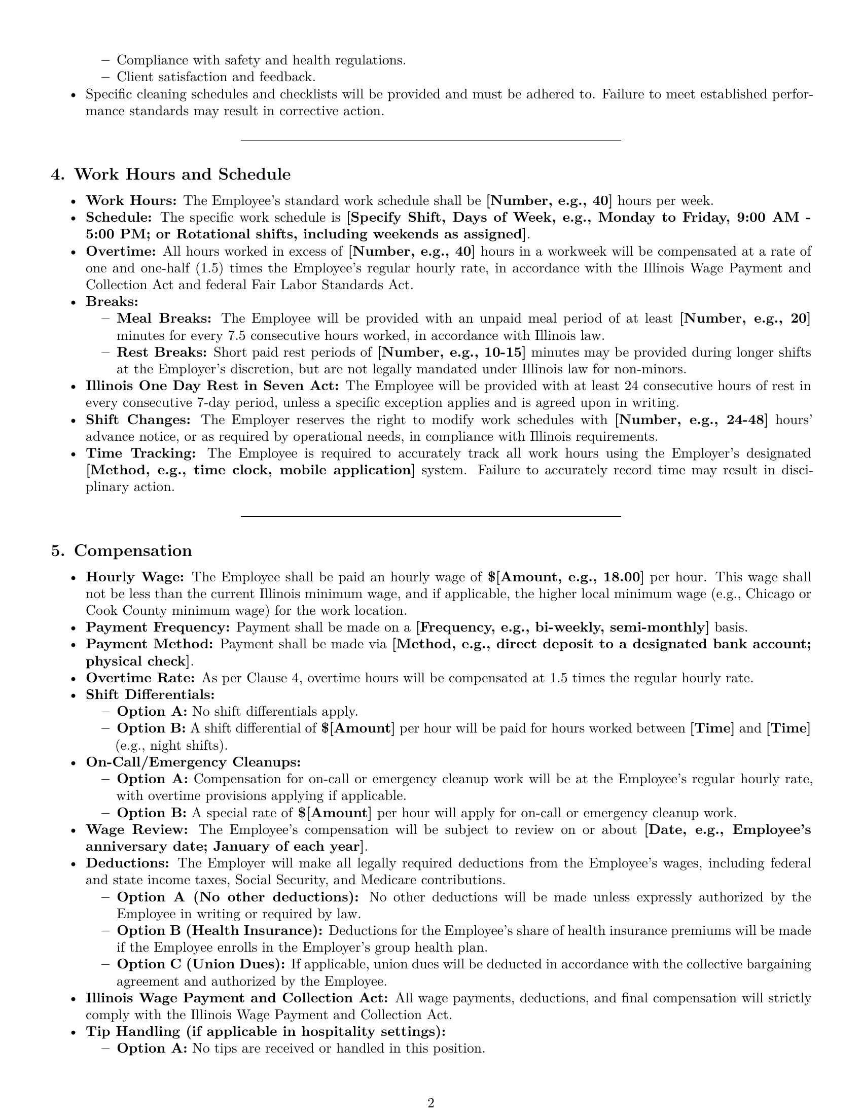 Preview page 2 of Pro Illinois cleaner employment contract template