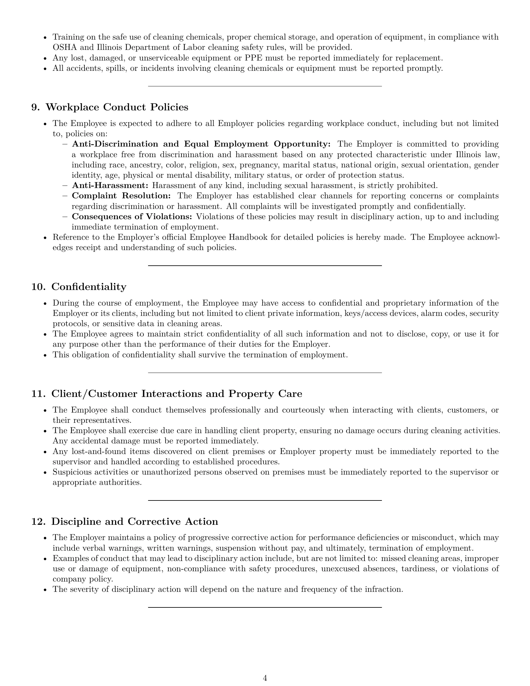 Preview page 4 of Pro Illinois cleaner employment contract template