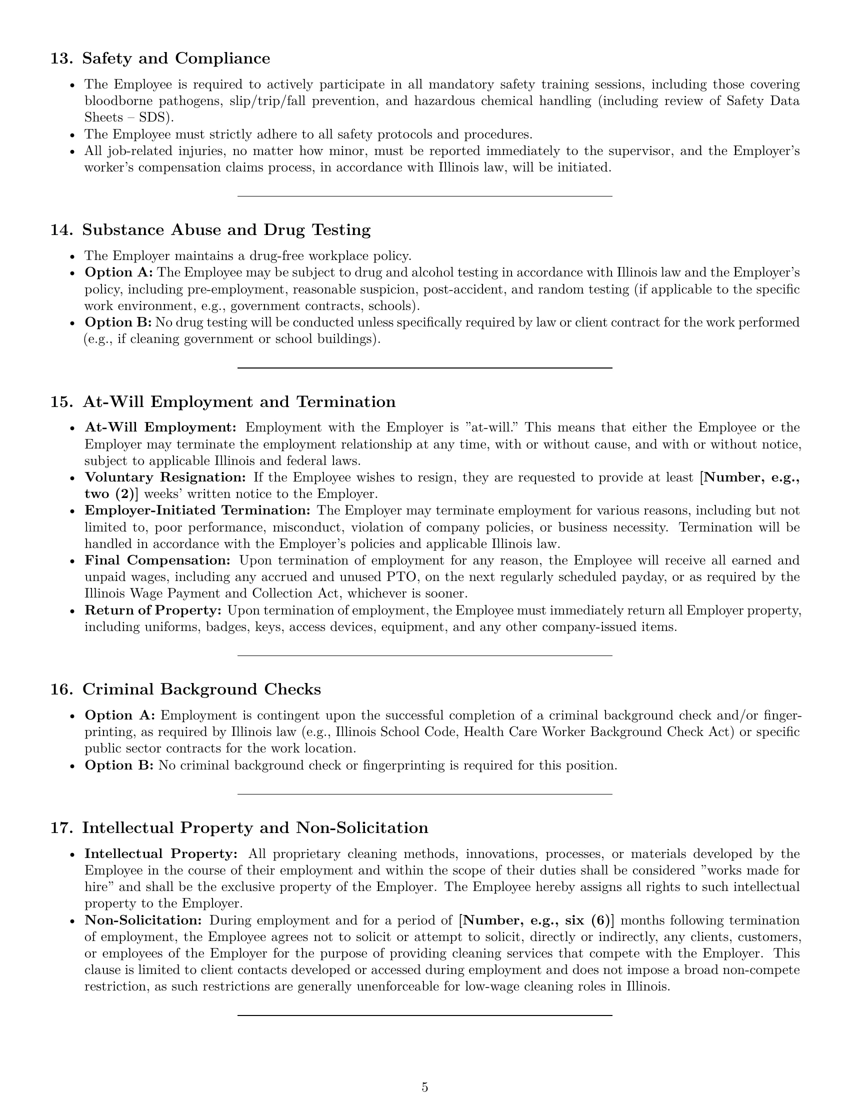 Preview page 5 of Pro Illinois cleaner employment contract template
