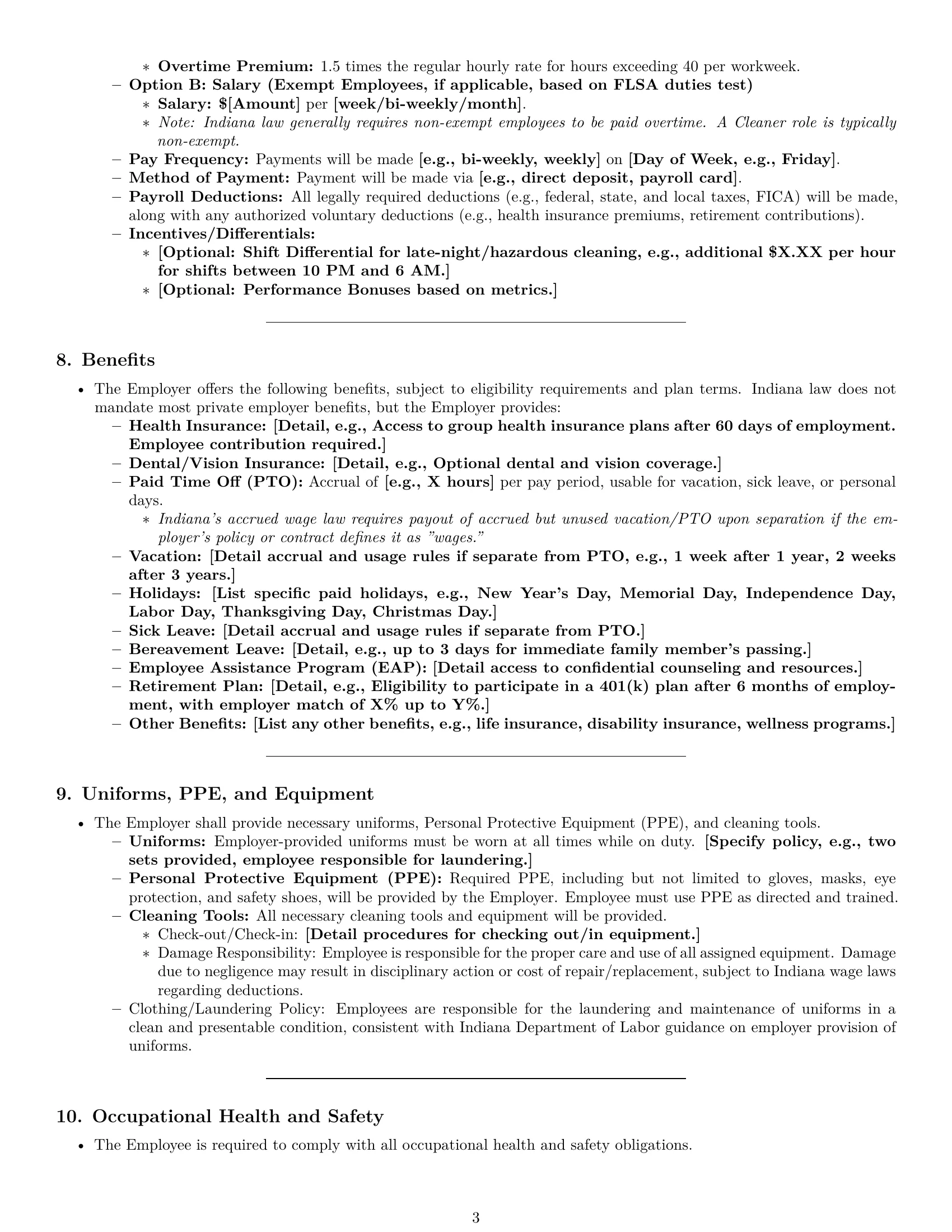 Preview page 3 of Pro Indiana cleaner employment contract template