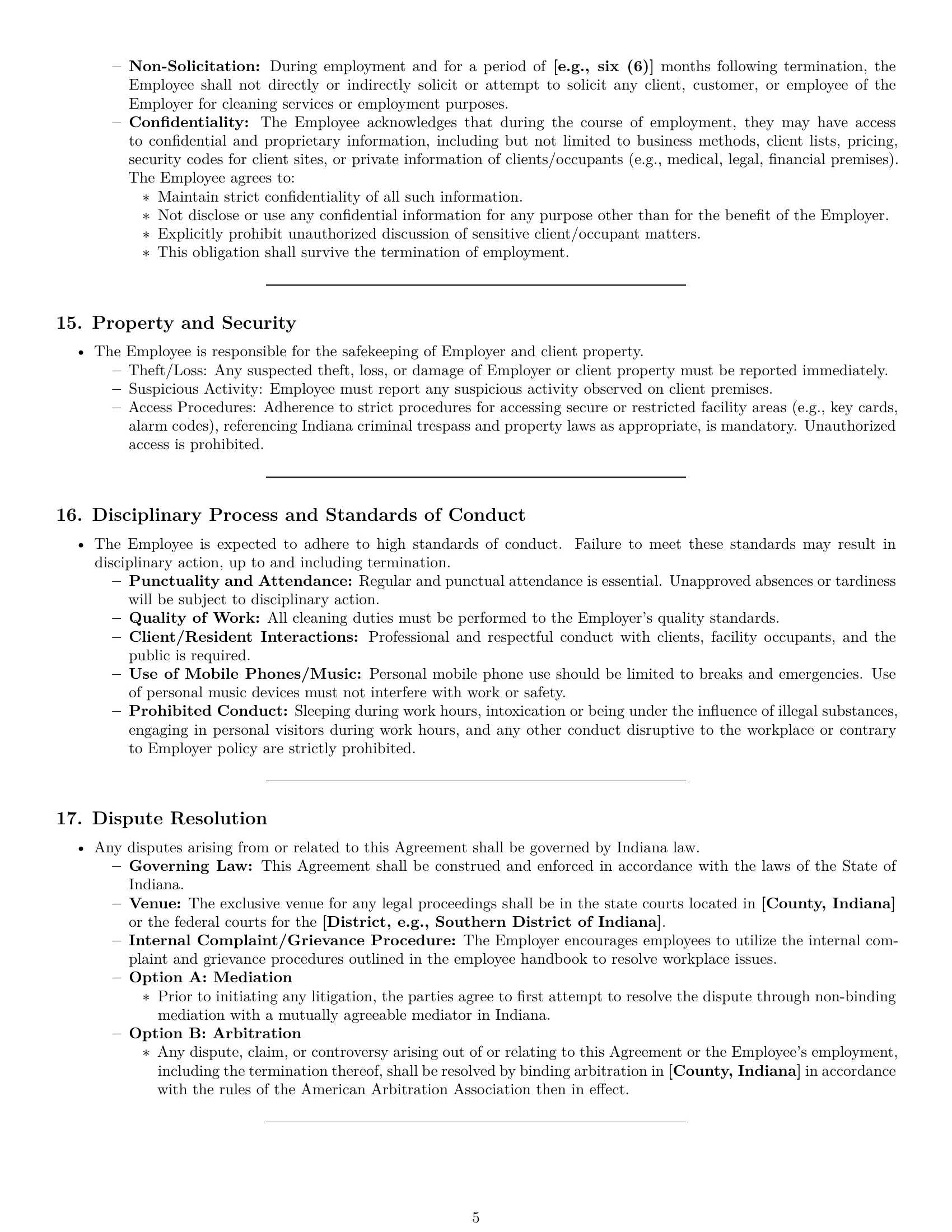 Preview page 5 of Pro Indiana cleaner employment contract template