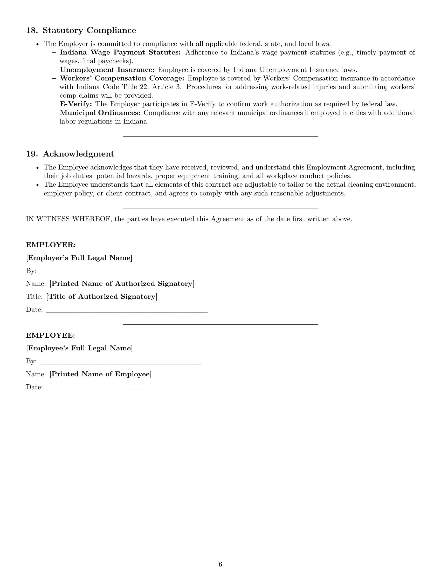 Preview page 6 of Pro Indiana cleaner employment contract template