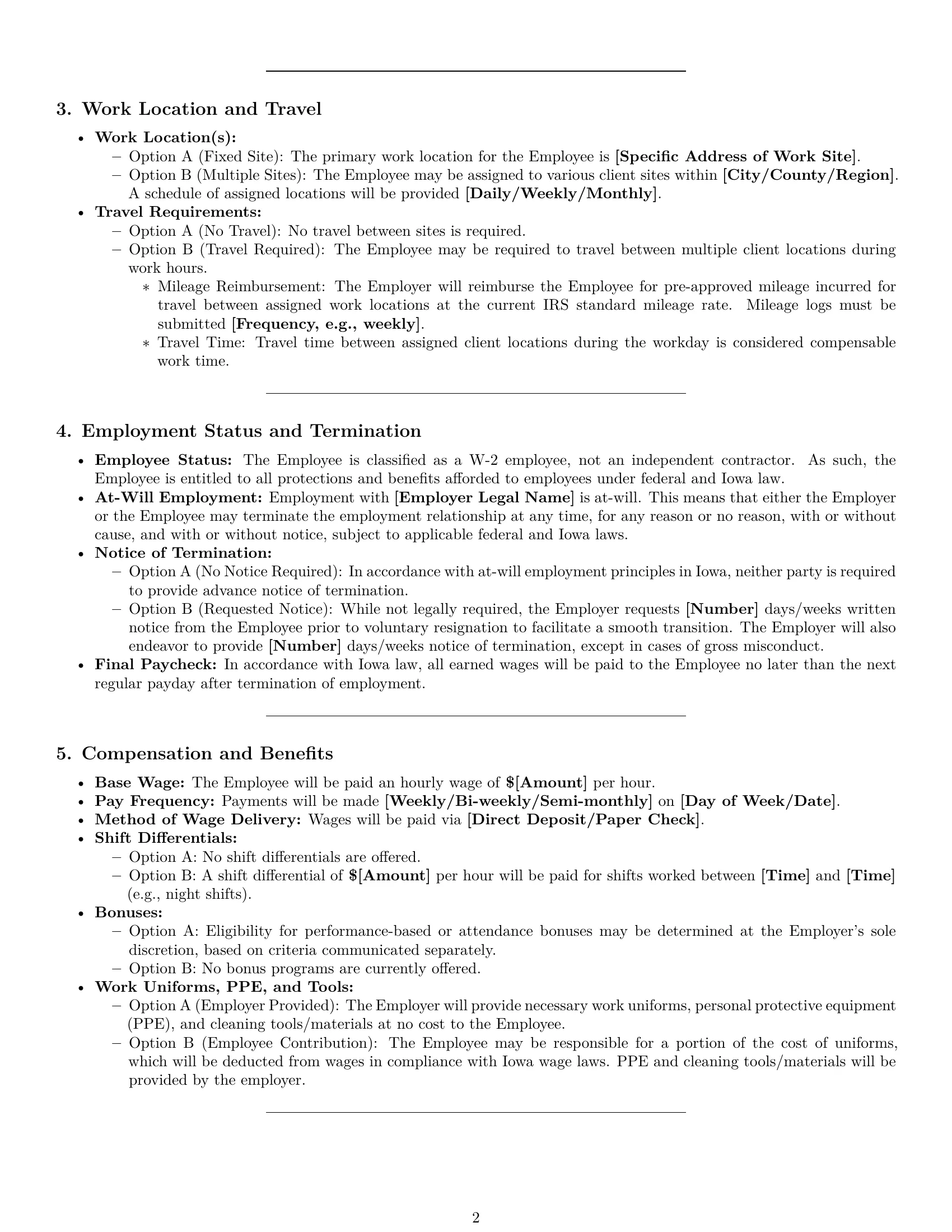Preview page 2 of Pro Iowa cleaner employment contract template