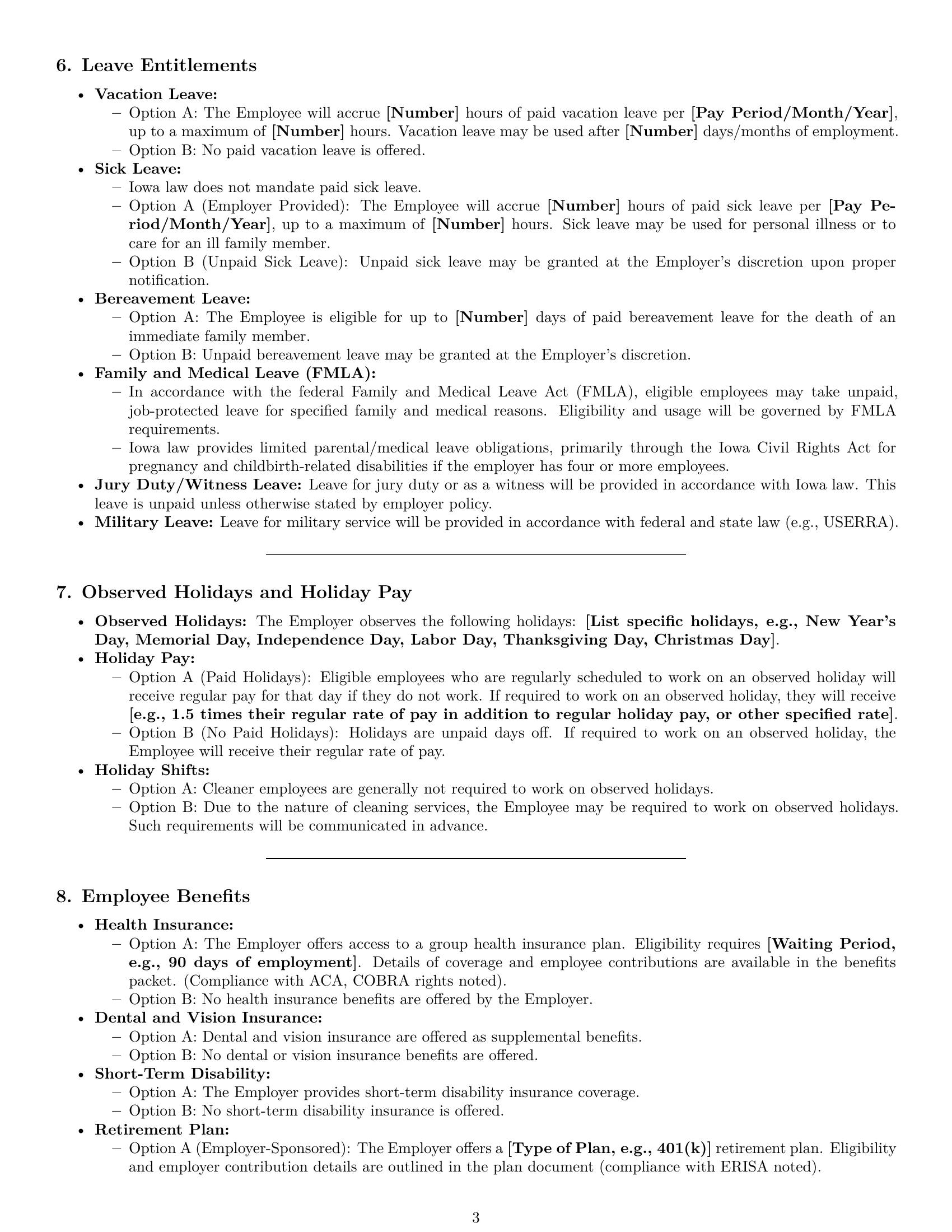 Preview page 3 of Pro Iowa cleaner employment contract template