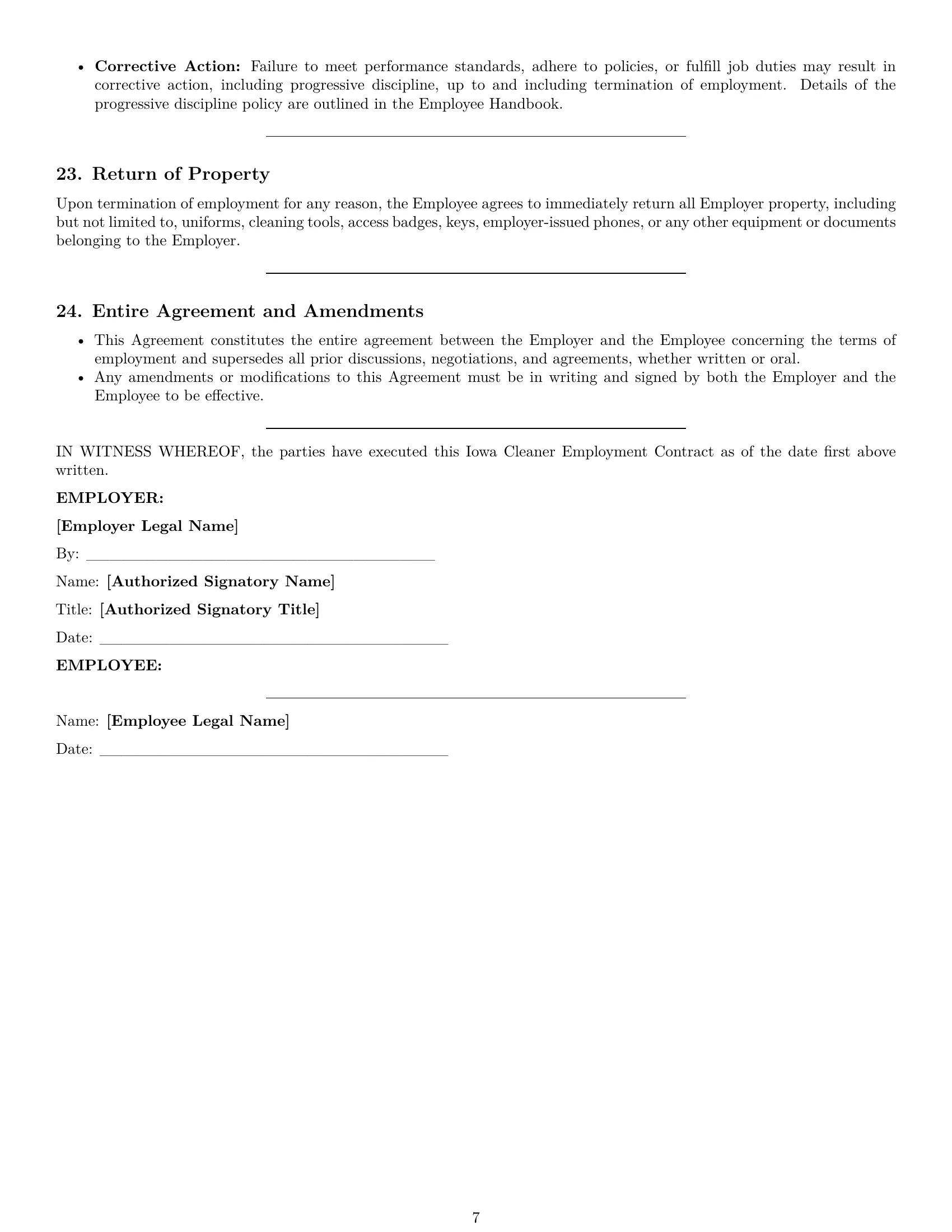 Preview page 7 of Pro Iowa cleaner employment contract template