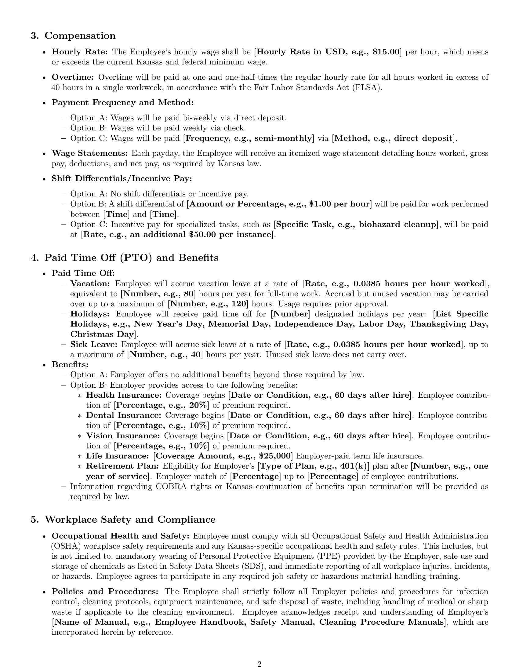 Preview page 2 of Pro Kansas cleaner employment contract template