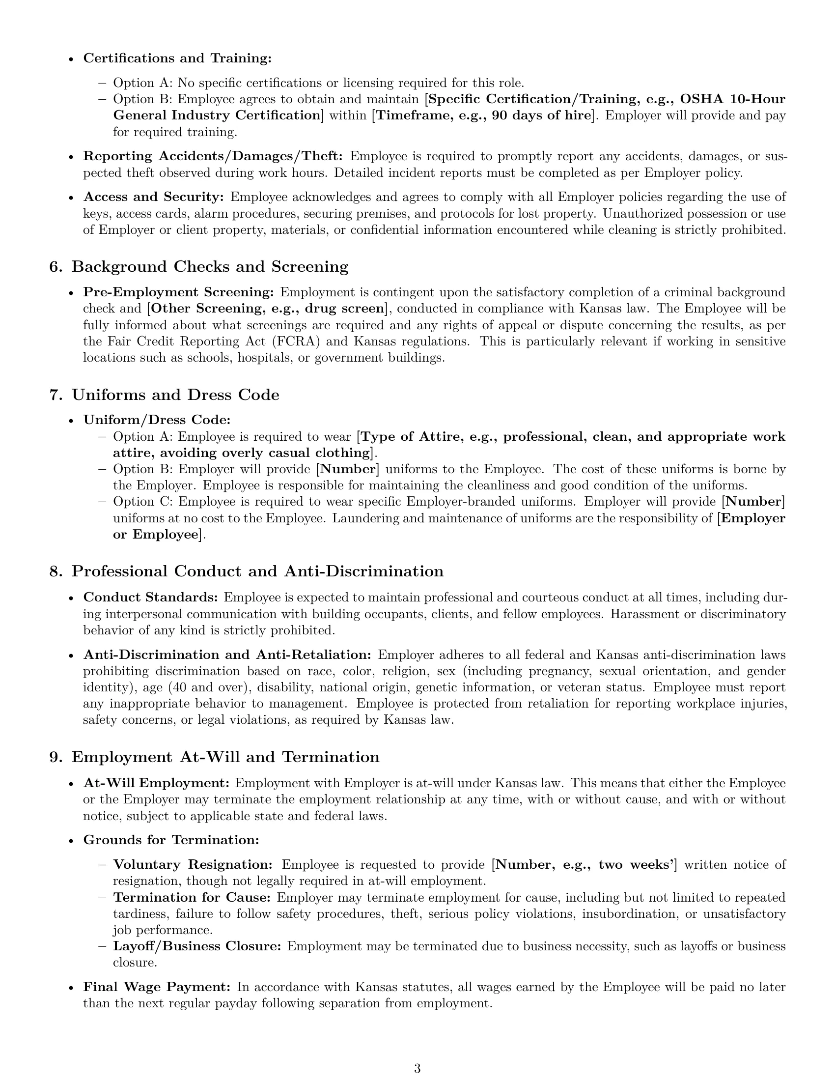 Preview page 3 of Pro Kansas cleaner employment contract template