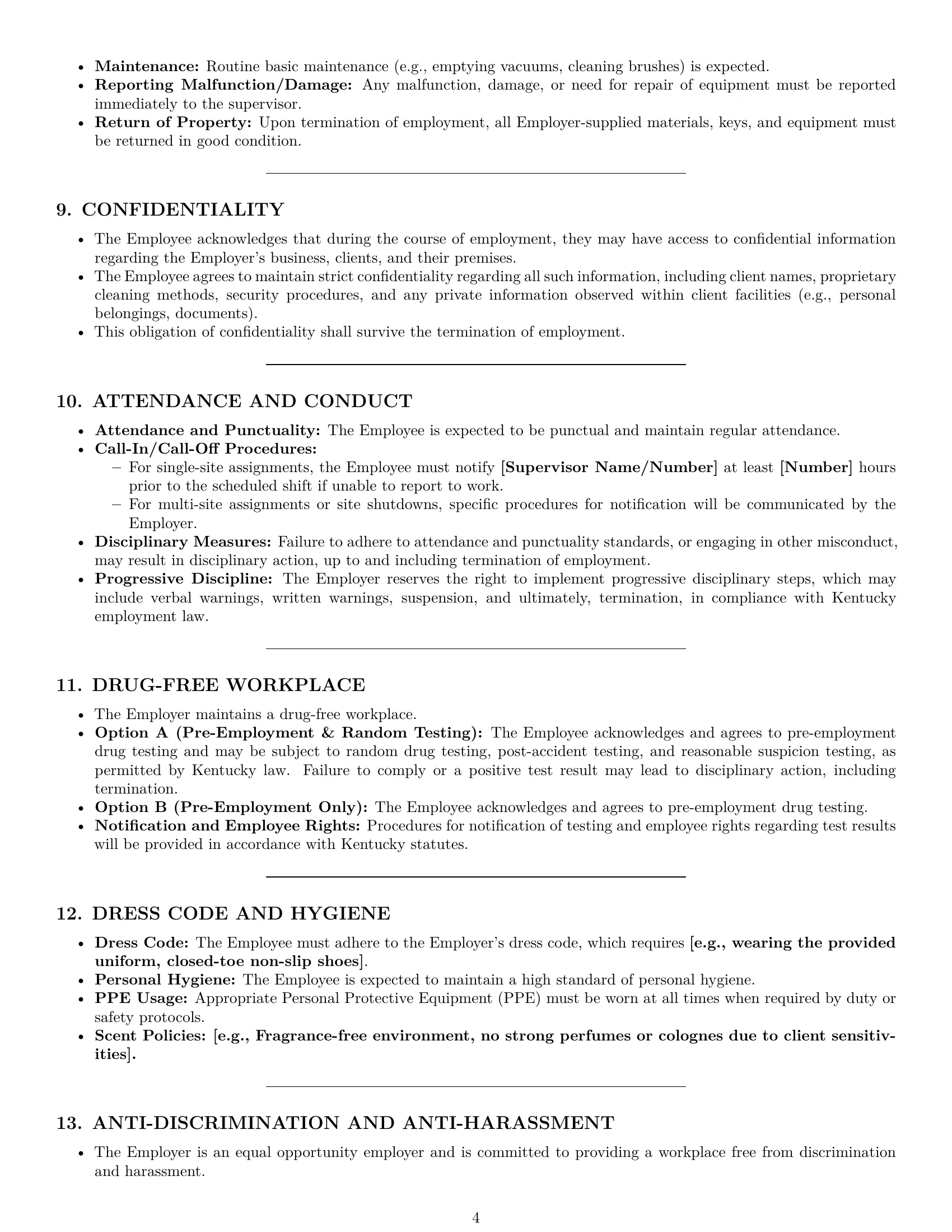 Preview page 4 of Pro Kentucky cleaner employment contract template