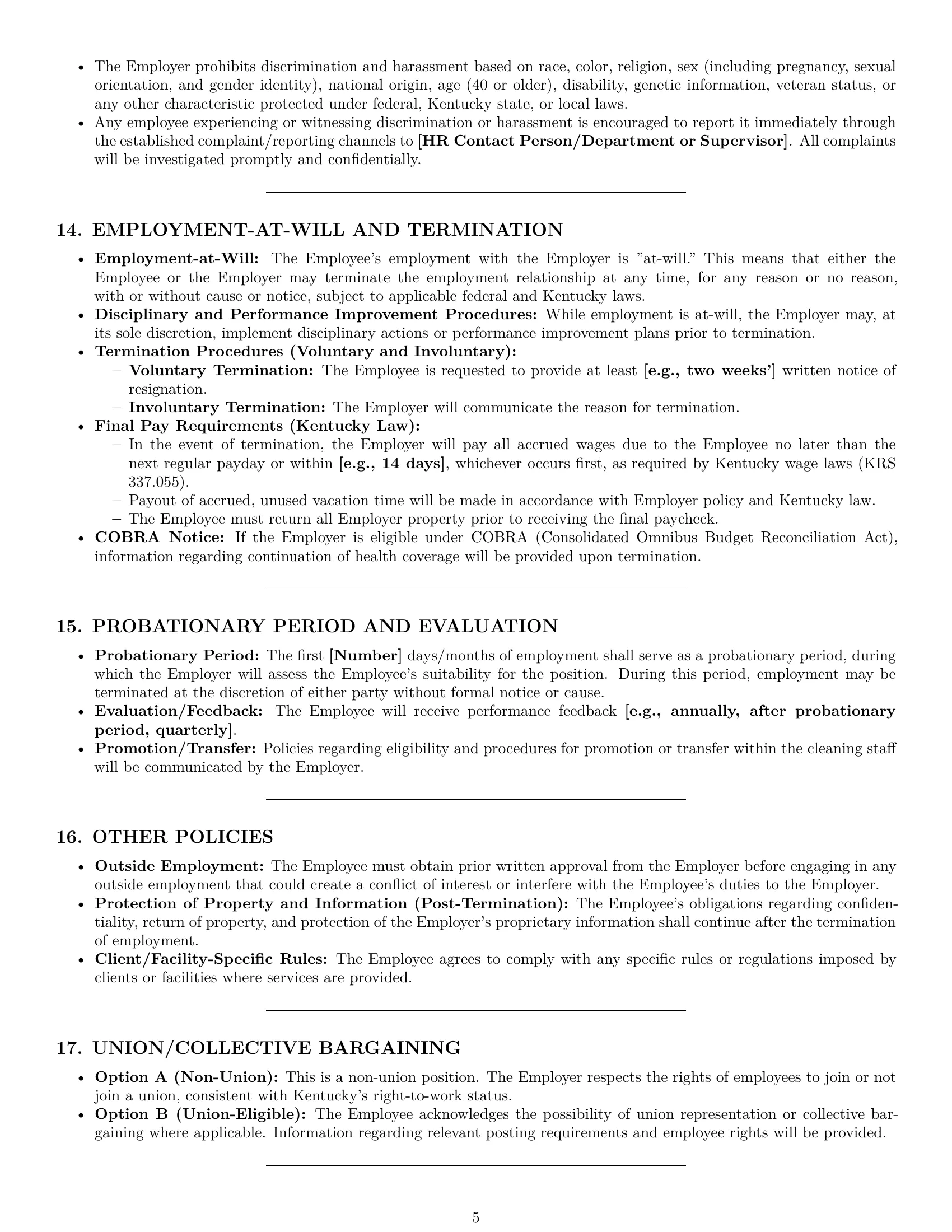 Preview page 5 of Pro Kentucky cleaner employment contract template