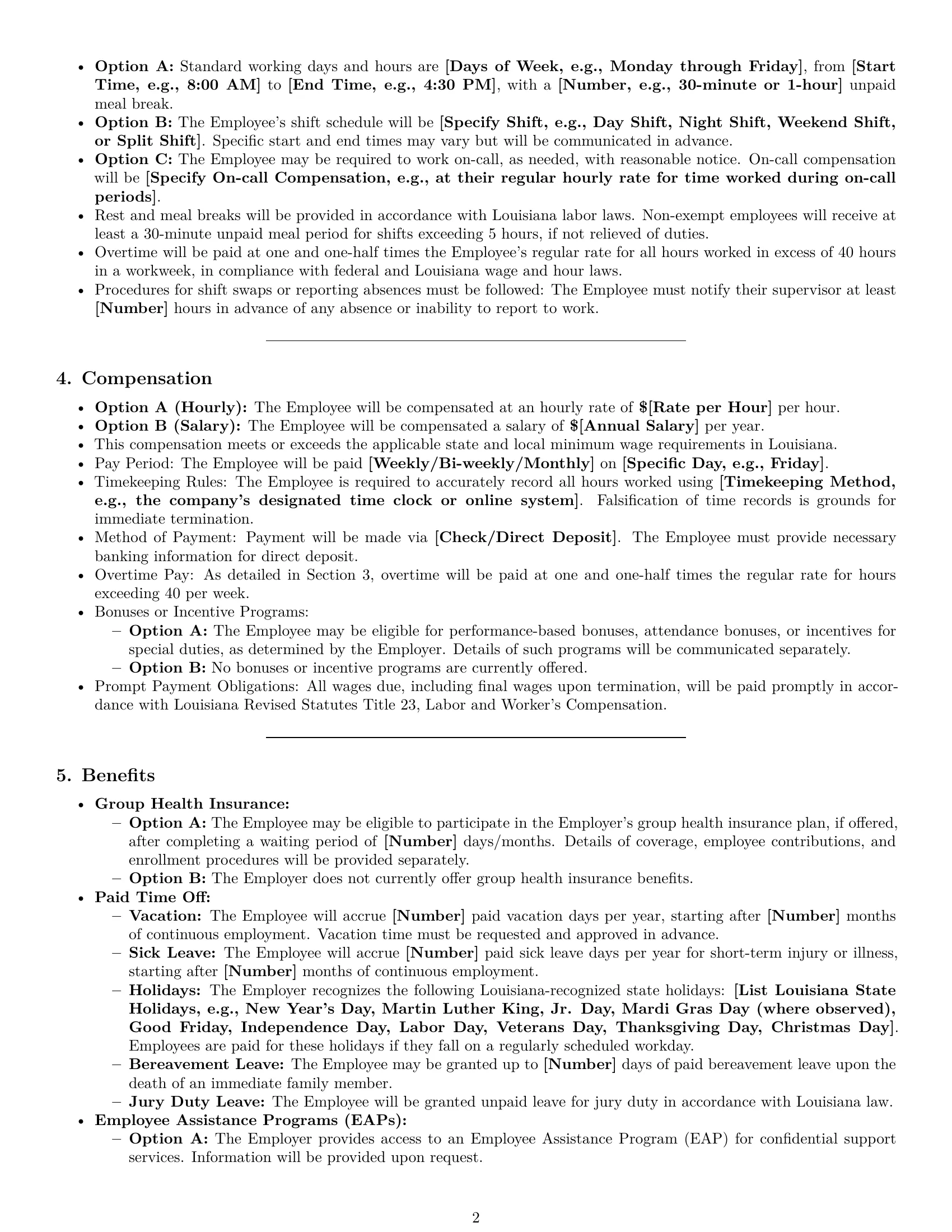 Preview page 2 of Pro Louisiana cleaner employment contract template