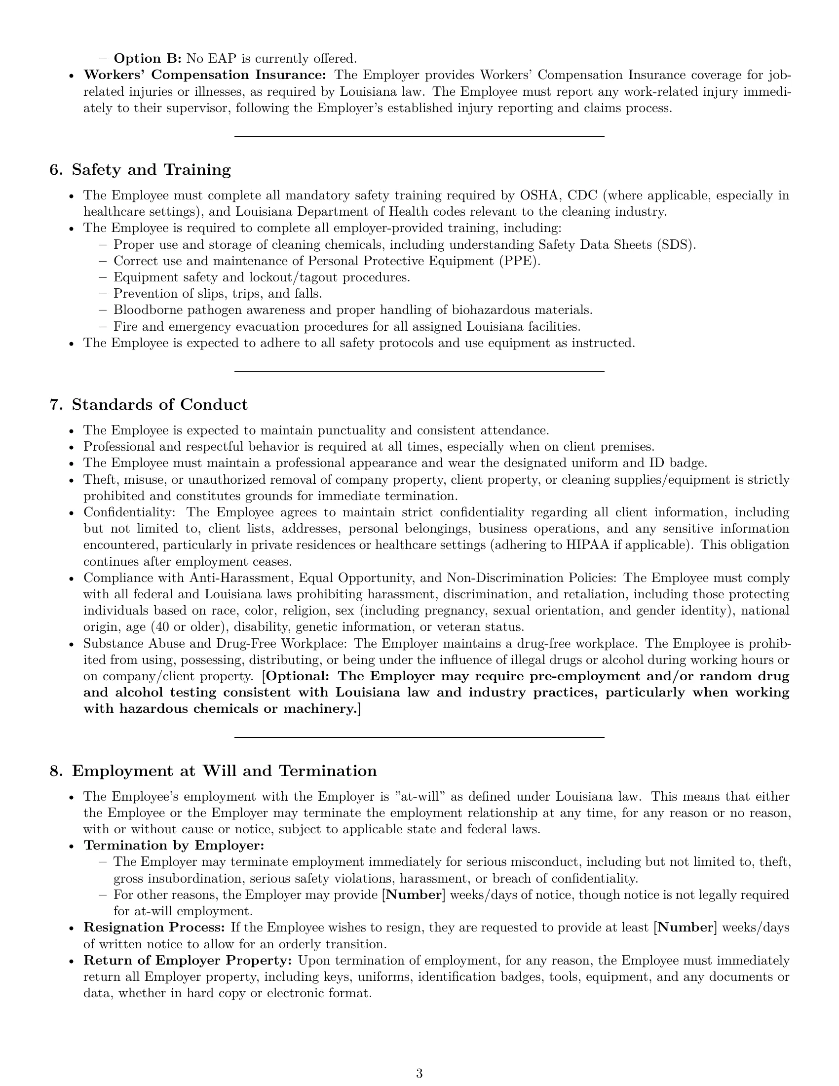 Preview page 3 of Pro Louisiana cleaner employment contract template