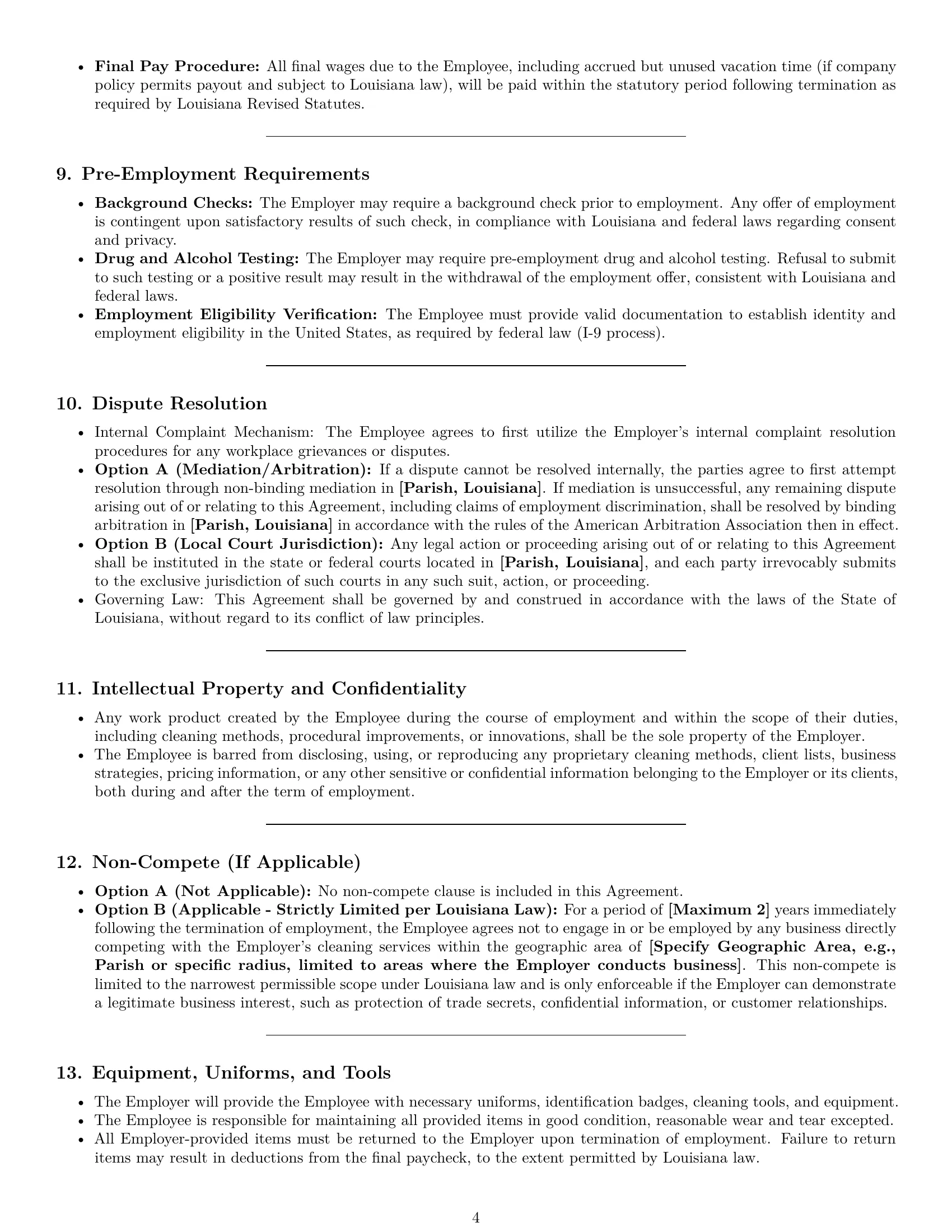 Preview page 4 of Pro Louisiana cleaner employment contract template