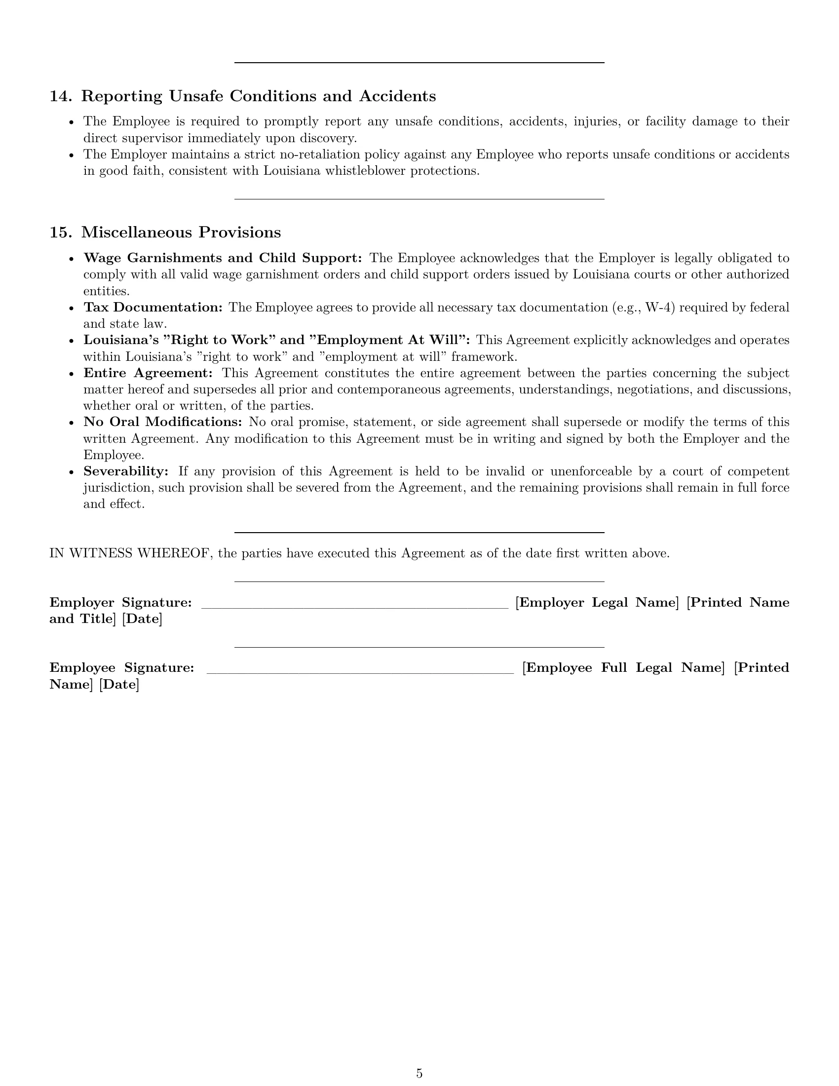 Preview page 5 of Pro Louisiana cleaner employment contract template