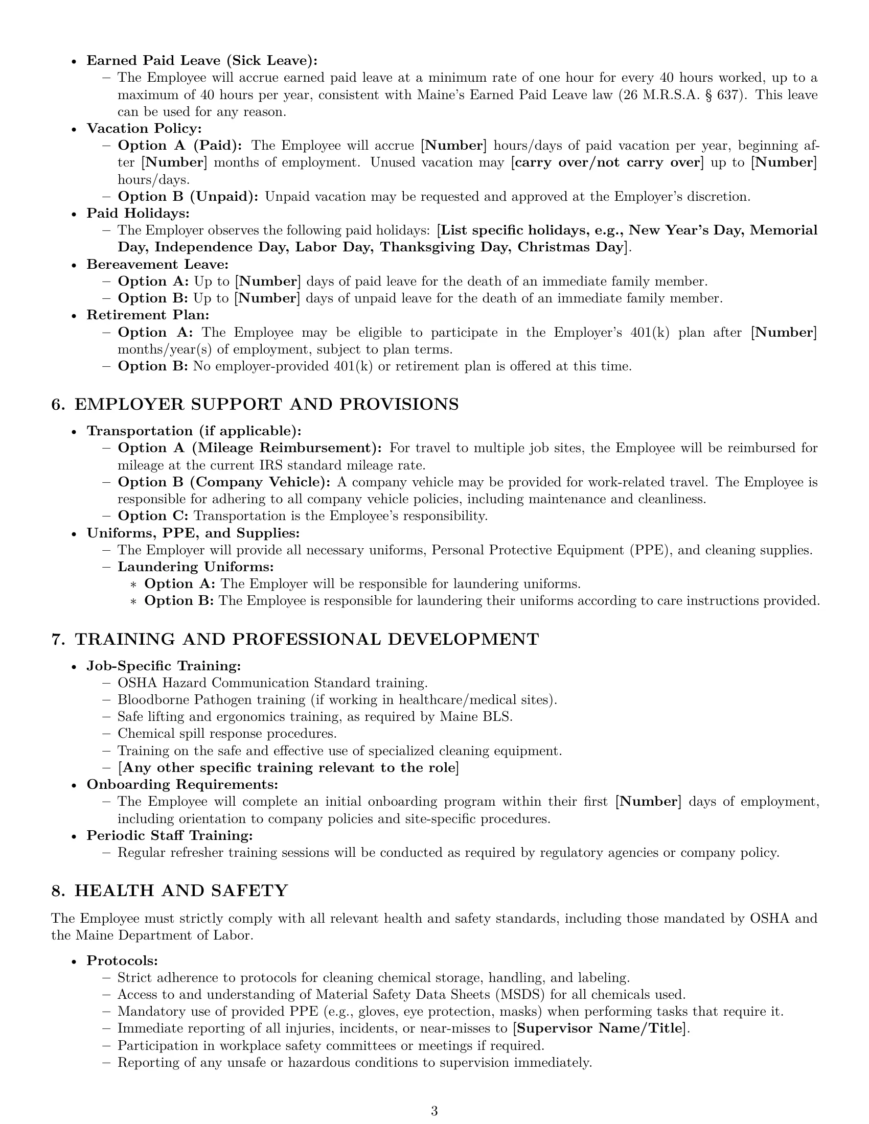 Preview page 3 of Pro Maine cleaner employment contract template