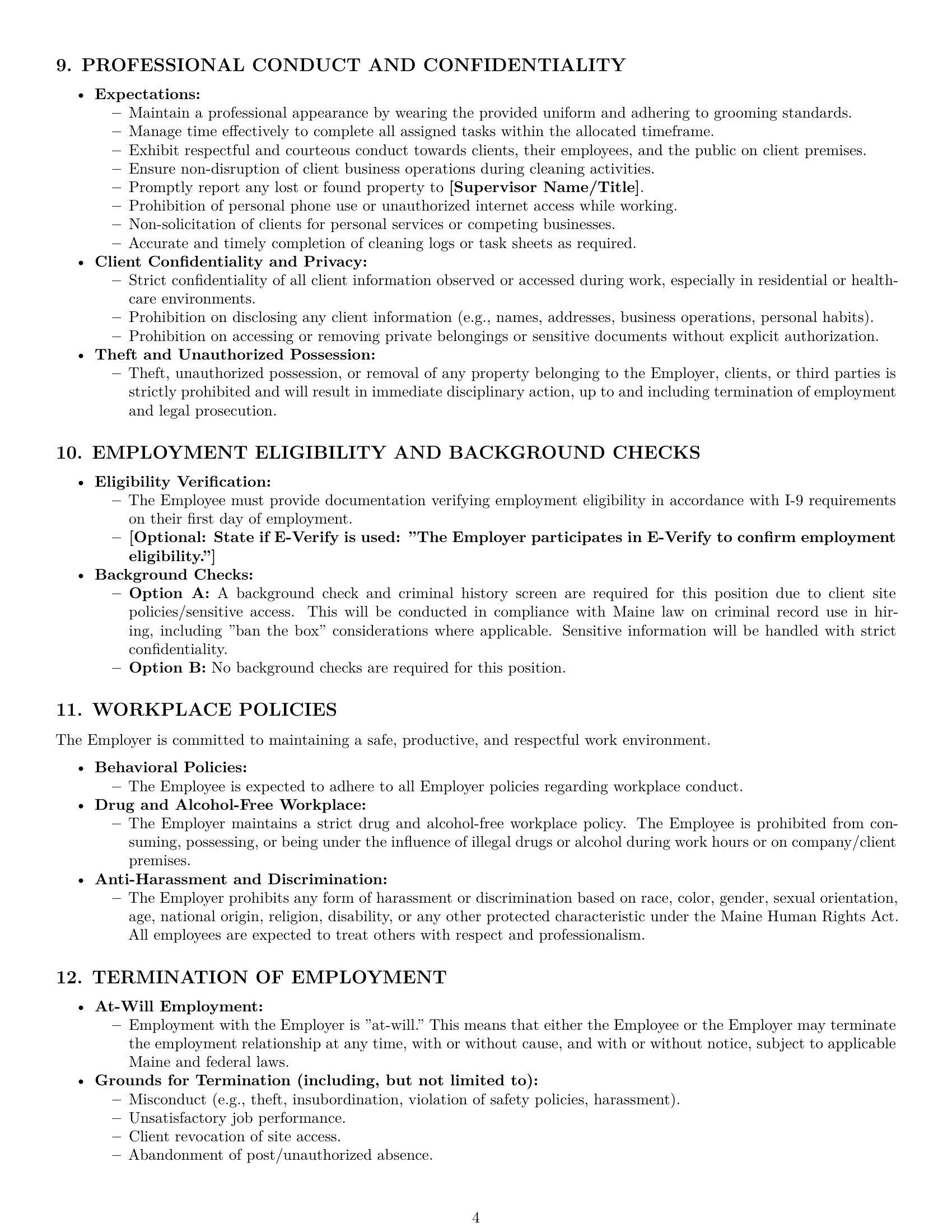 Preview page 4 of Pro Maine cleaner employment contract template