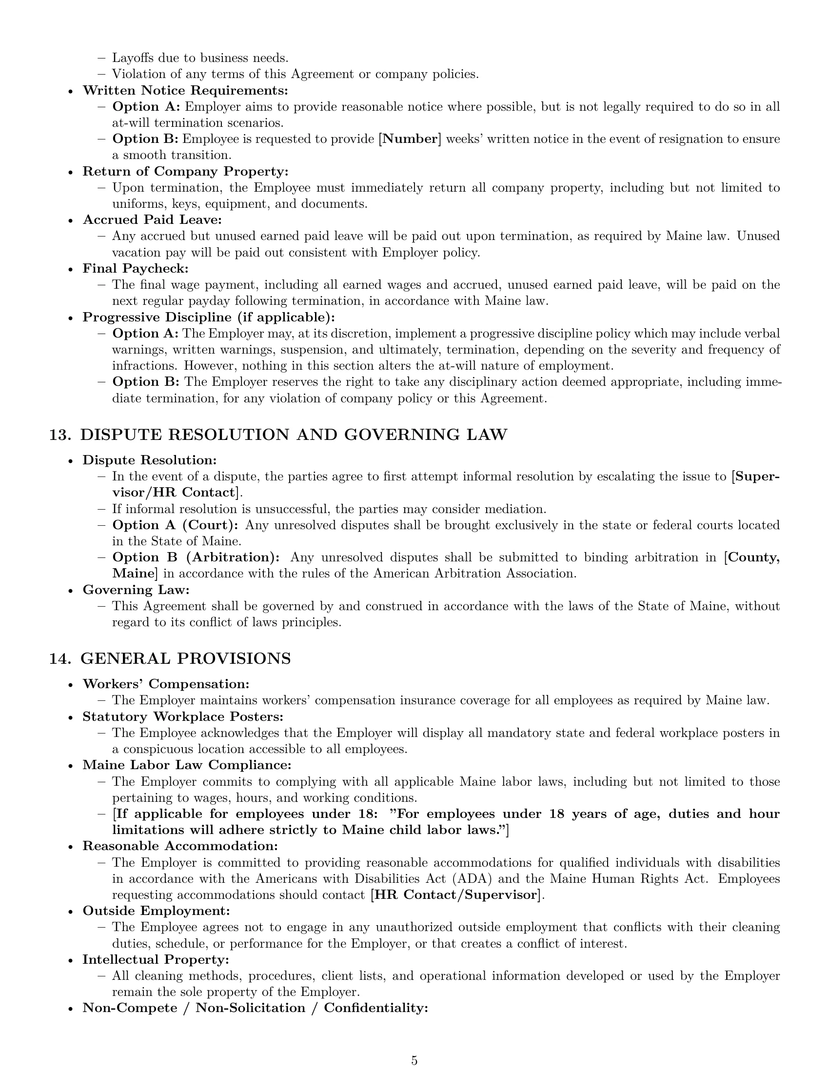 Preview page 5 of Pro Maine cleaner employment contract template