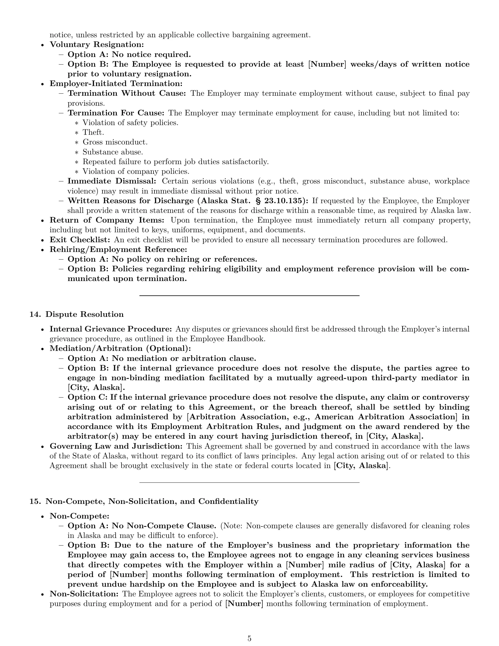 Preview page 5 of Pro Alaska cleaner employment contract template