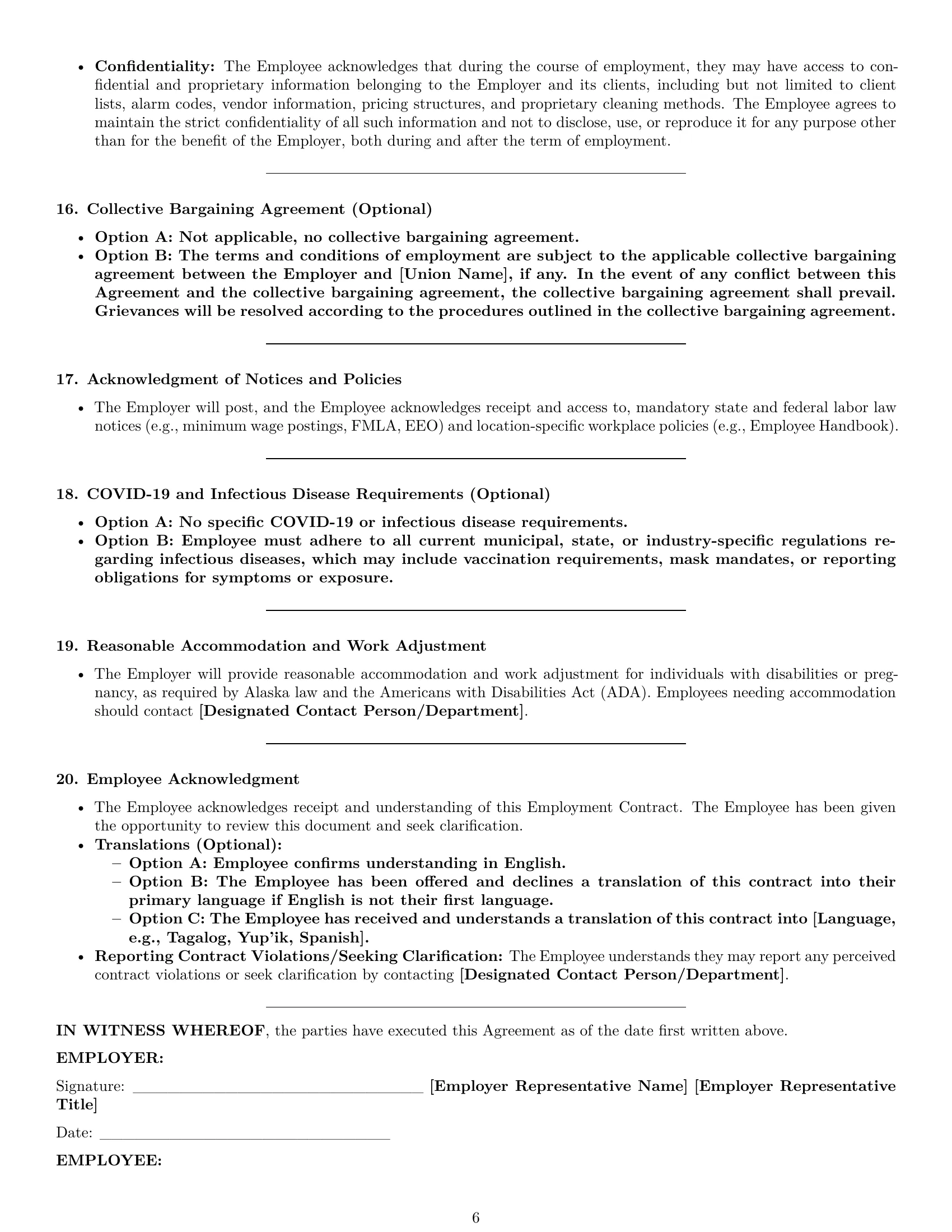 Preview page 6 of Pro Alaska cleaner employment contract template