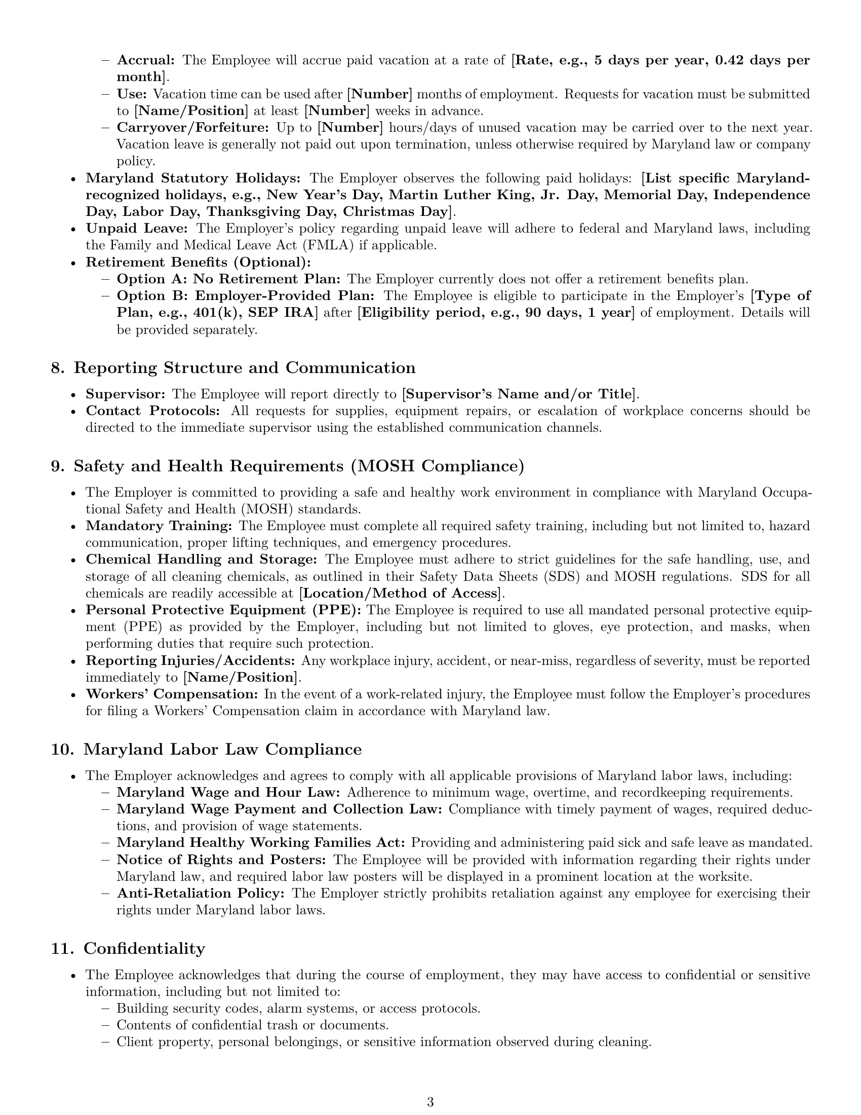 Preview page 3 of Pro Maryland cleaner employment contract template