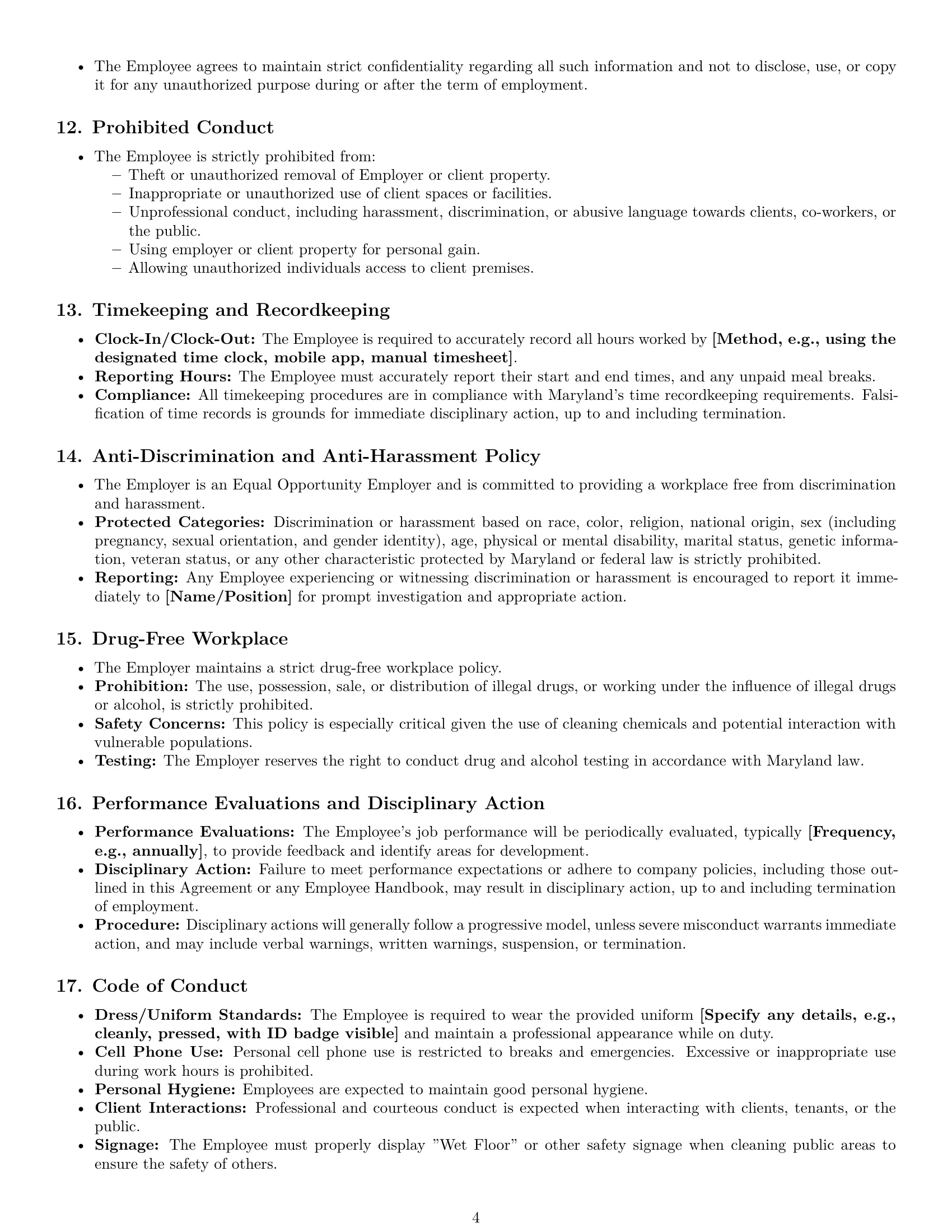 Preview page 4 of Pro Maryland cleaner employment contract template