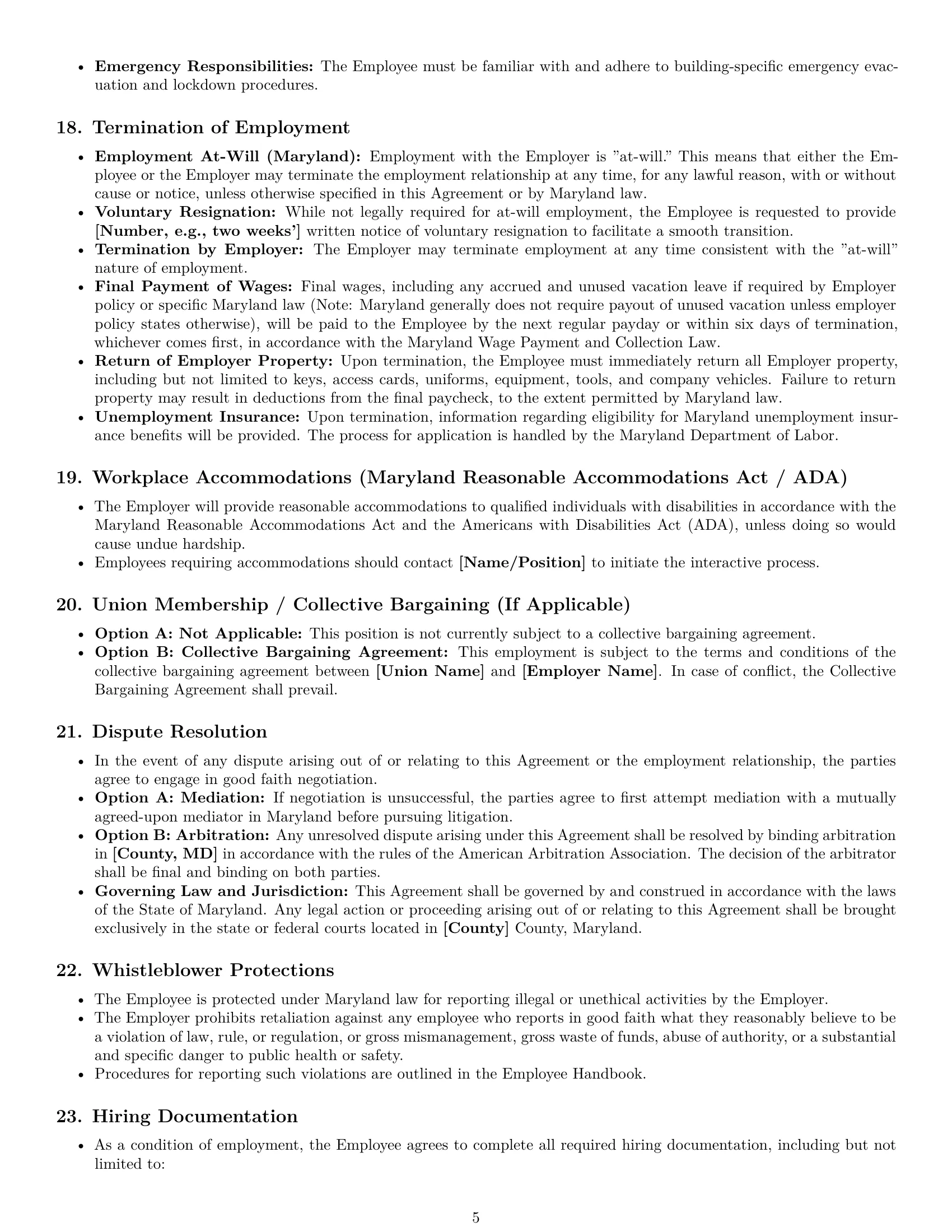 Preview page 5 of Pro Maryland cleaner employment contract template