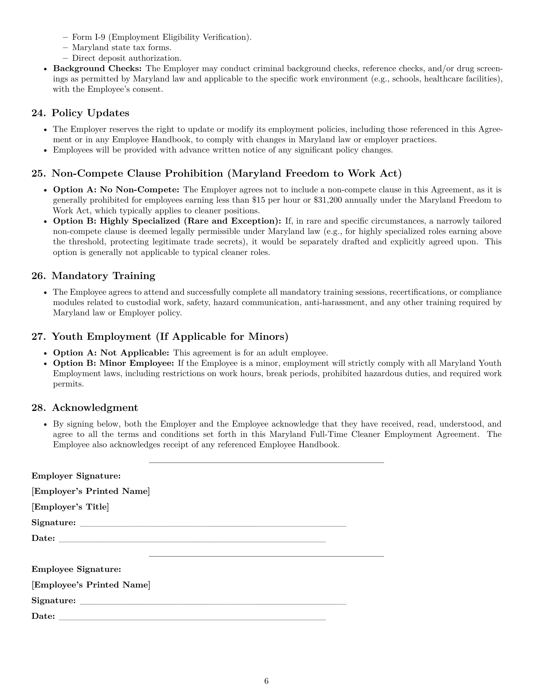 Preview page 6 of Pro Maryland cleaner employment contract template