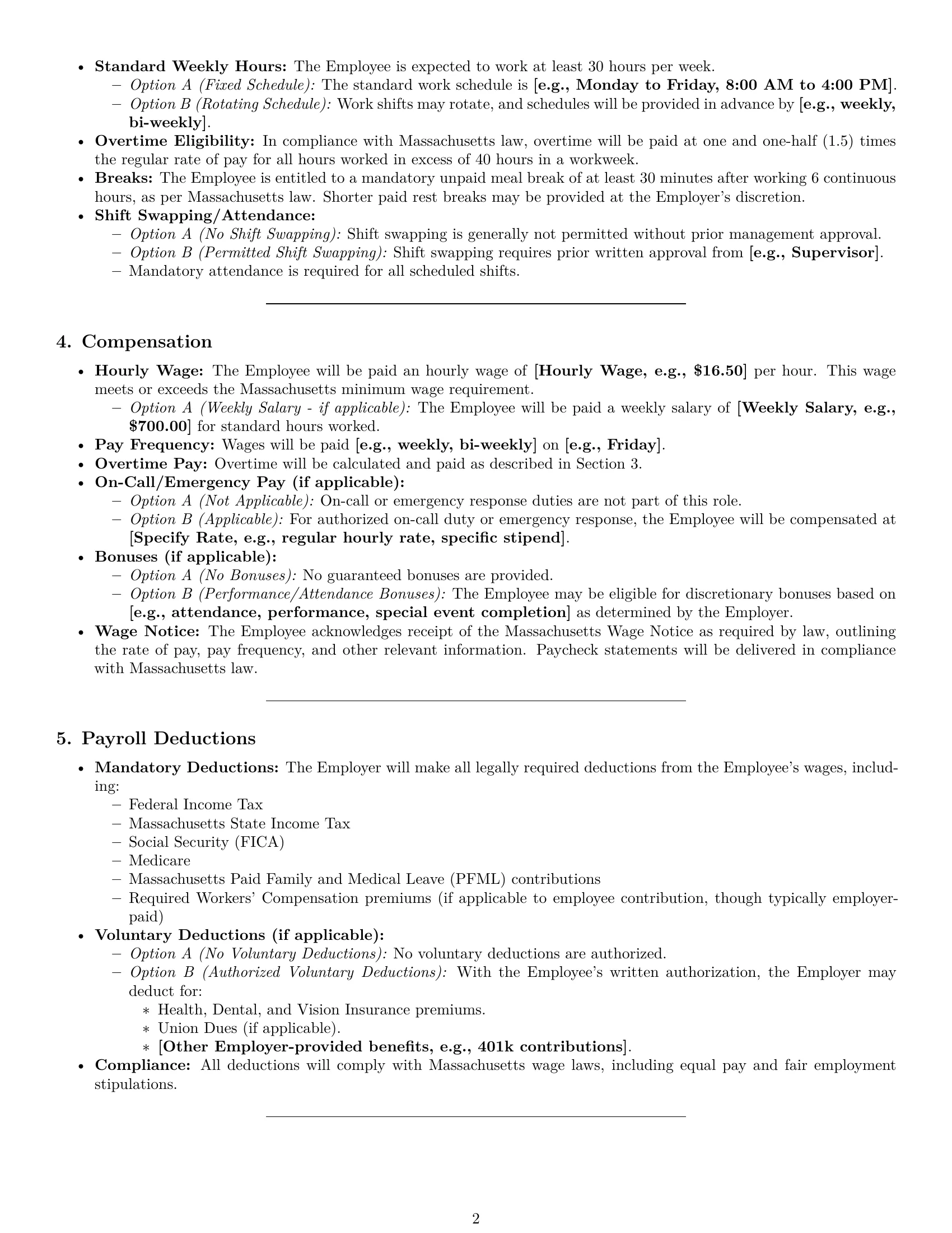 Preview page 2 of Pro Massachusetts cleaner employment contract template