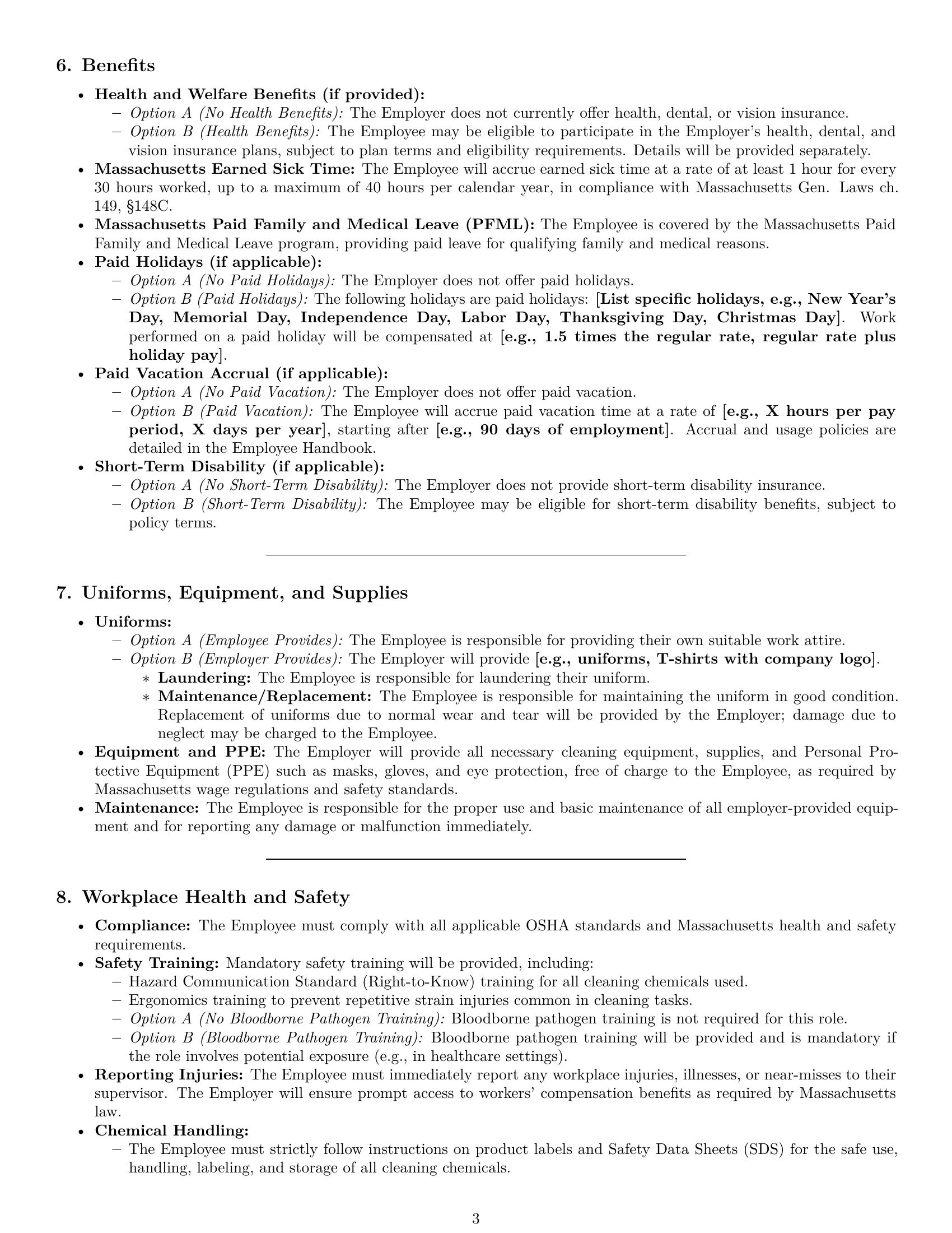 Preview page 3 of Pro Massachusetts cleaner employment contract template
