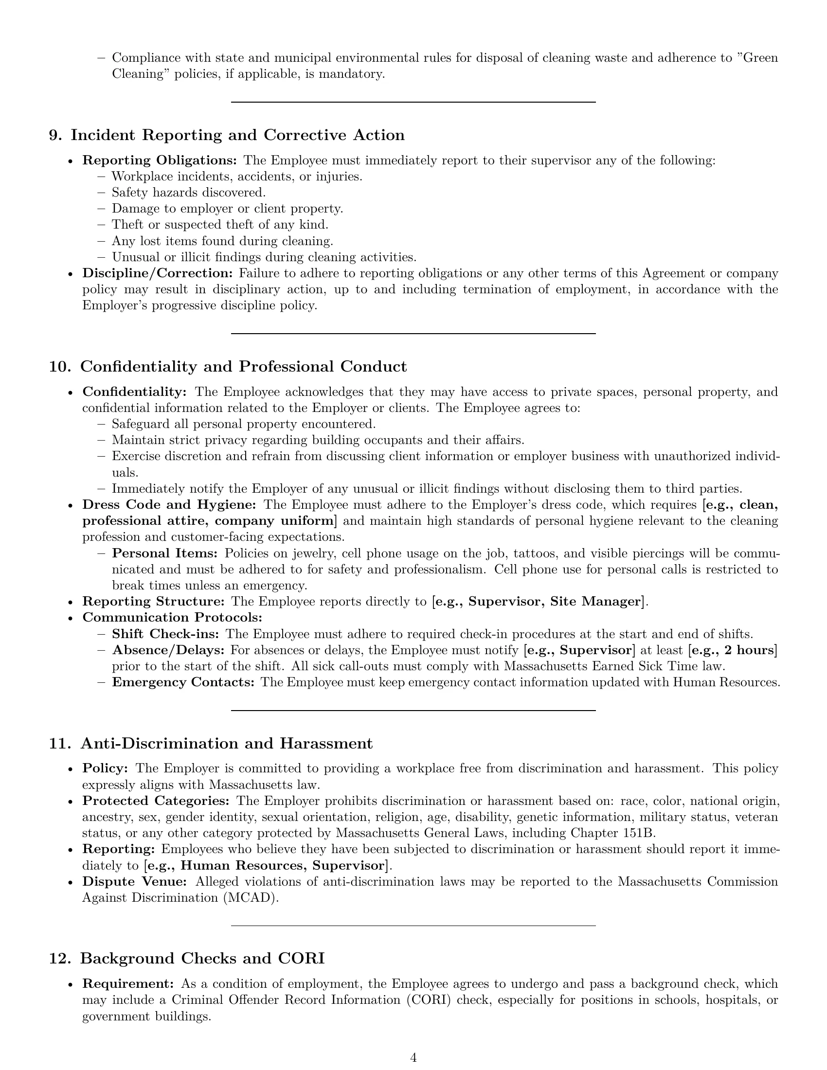 Preview page 4 of Pro Massachusetts cleaner employment contract template