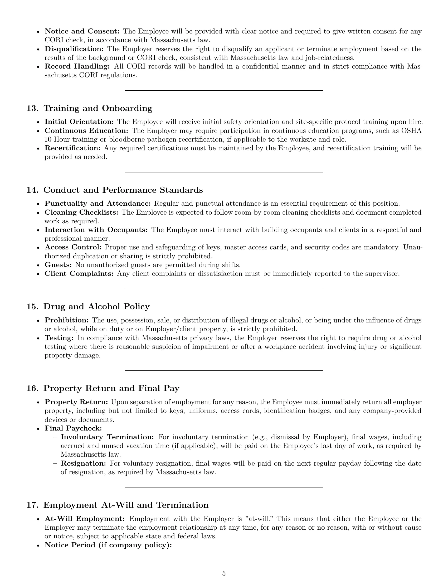Preview page 5 of Pro Massachusetts cleaner employment contract template