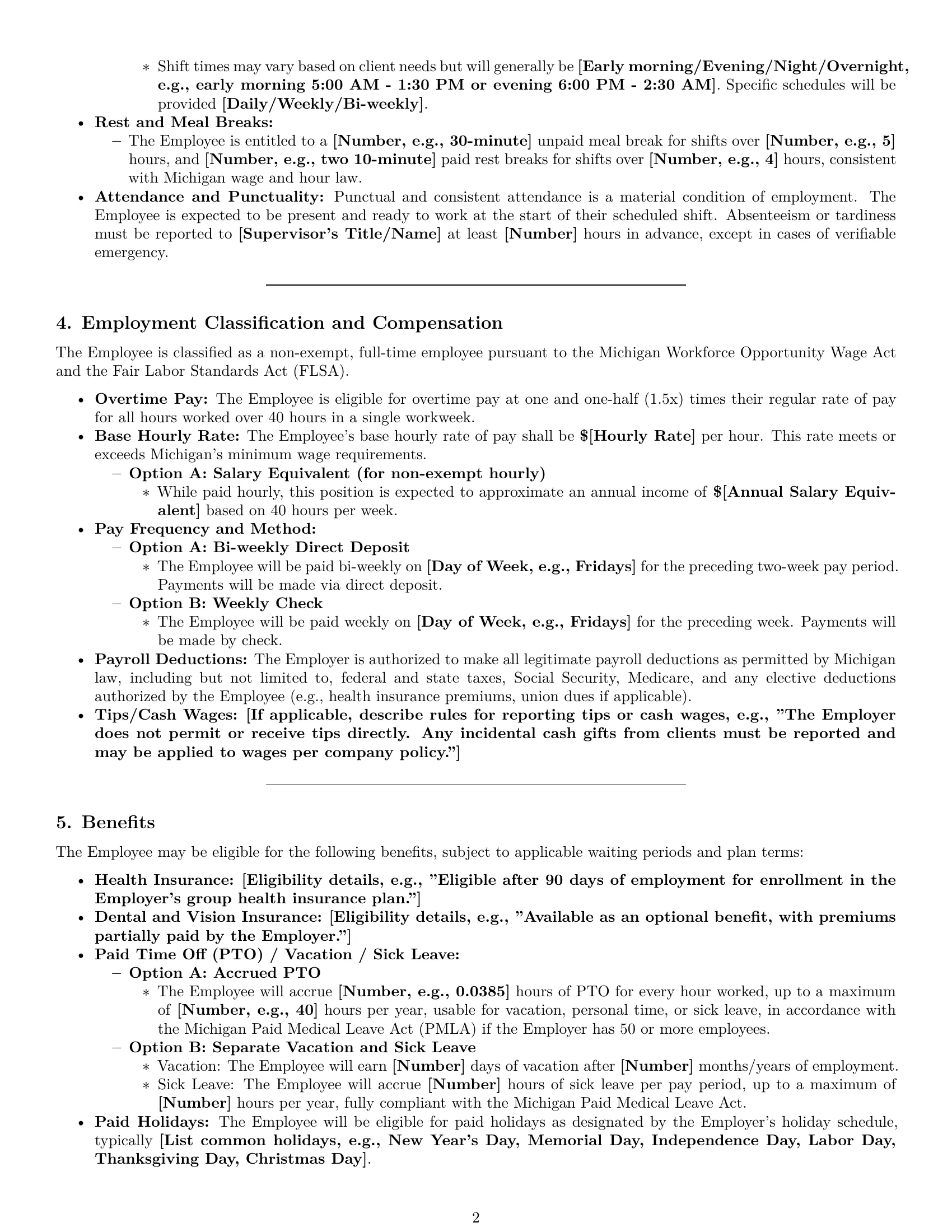 Preview page 2 of Pro Michigan cleaner employment contract template