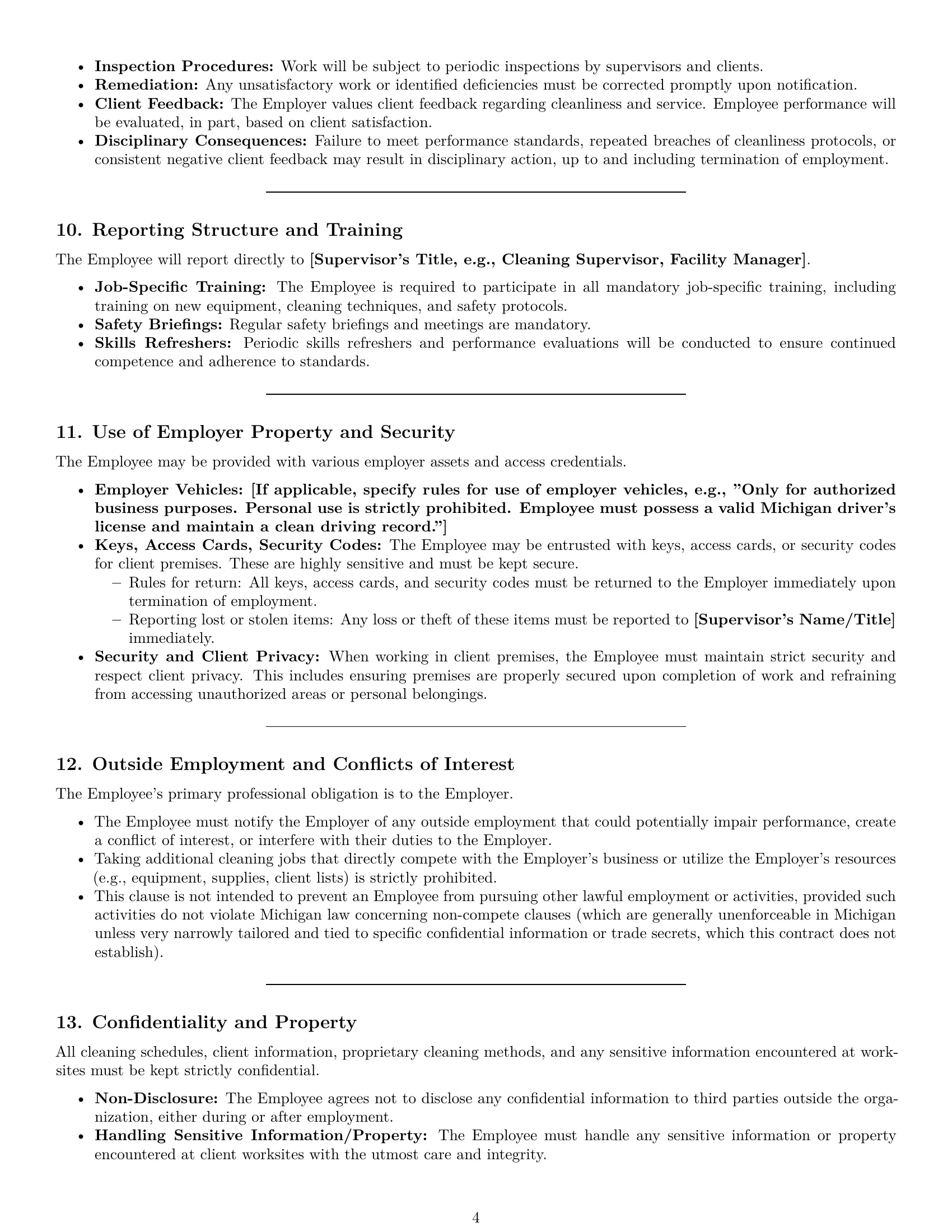 Preview page 4 of Pro Michigan cleaner employment contract template