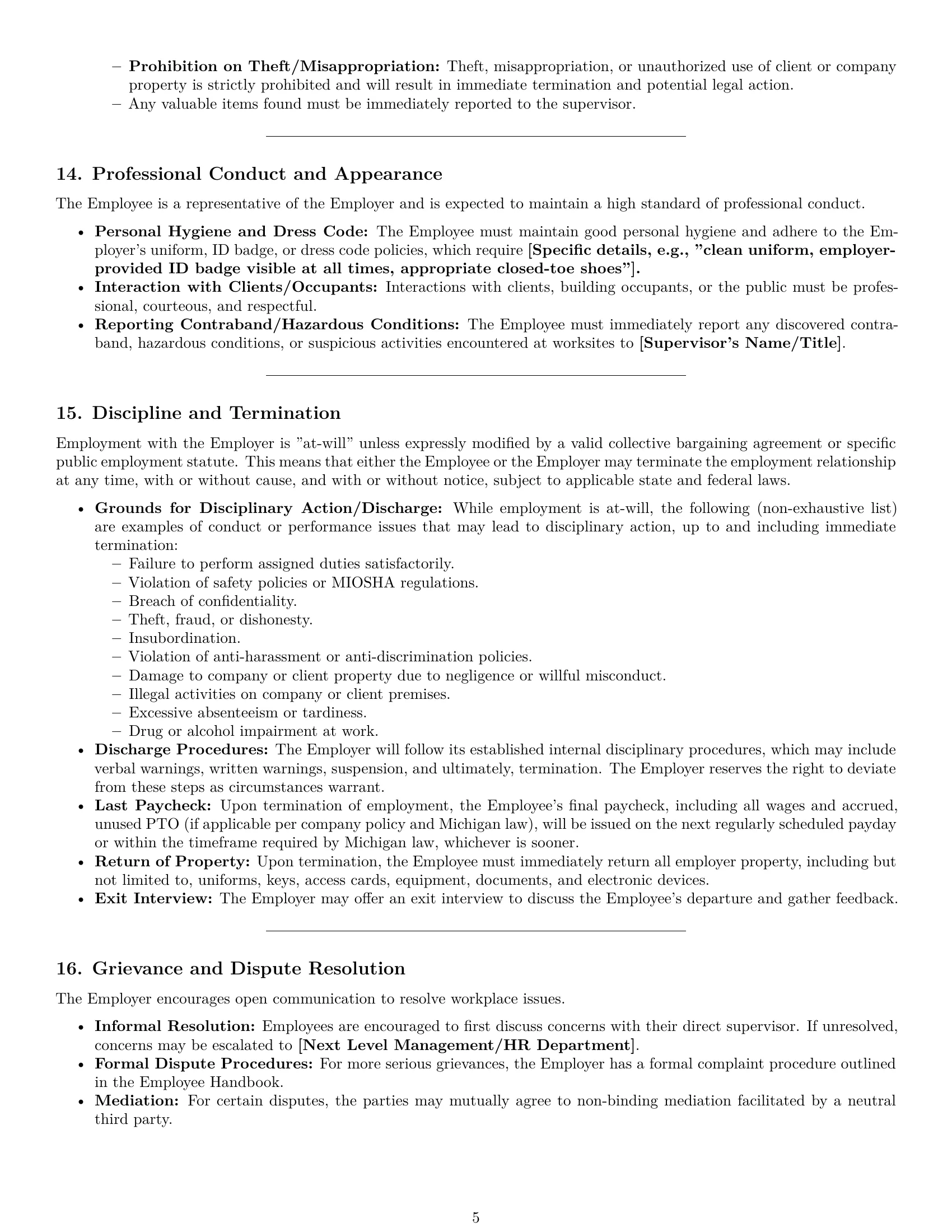 Preview page 5 of Pro Michigan cleaner employment contract template