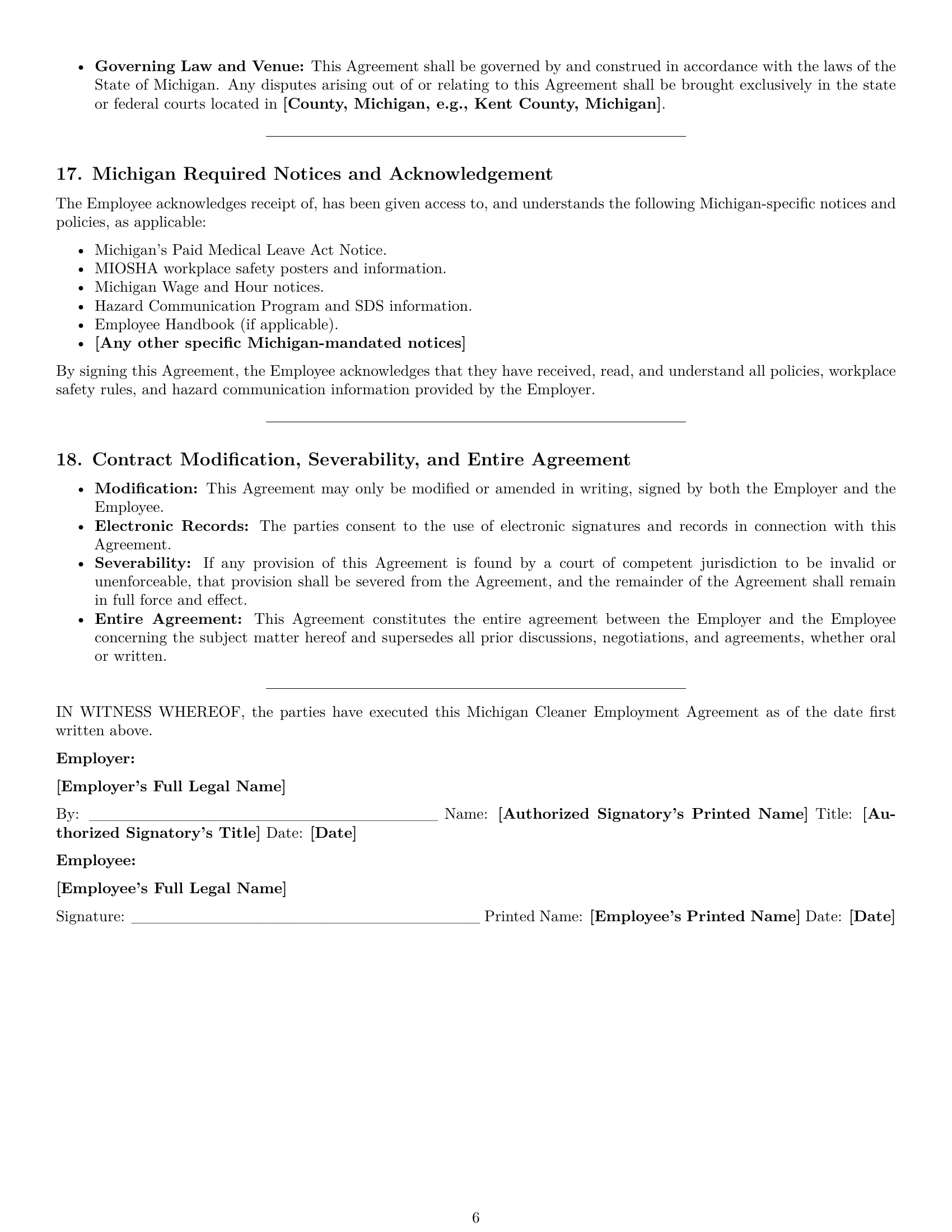 Preview page 6 of Pro Michigan cleaner employment contract template