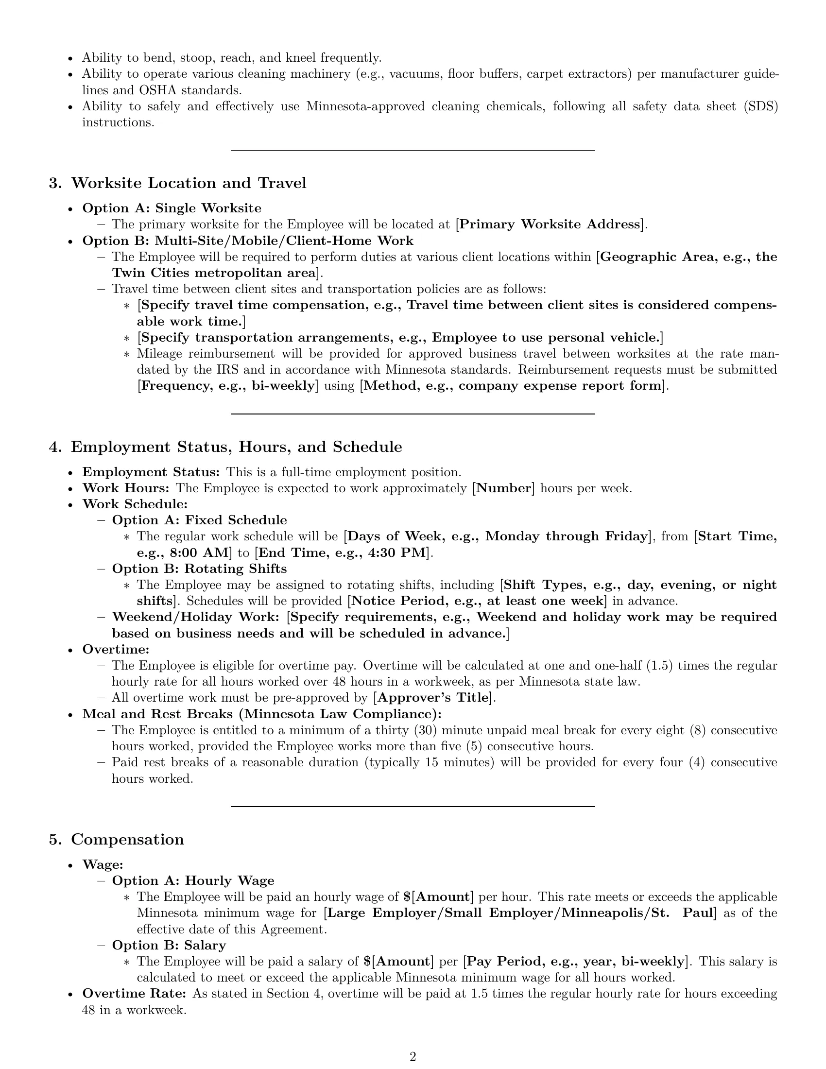 Preview page 2 of Pro Minnesota cleaner employment contract template