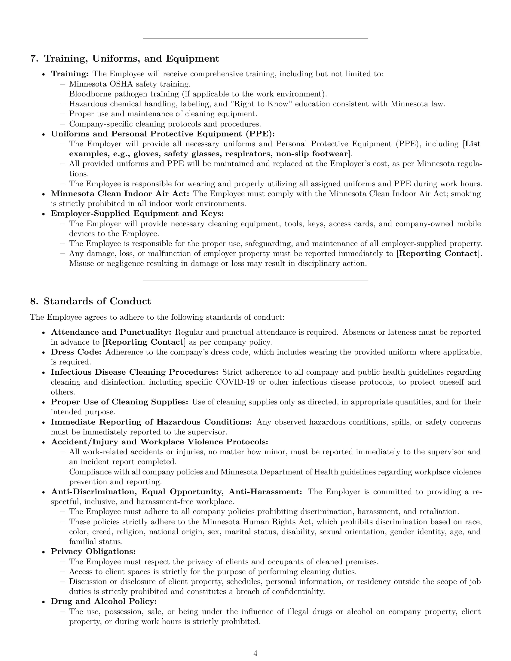 Preview page 4 of Pro Minnesota cleaner employment contract template