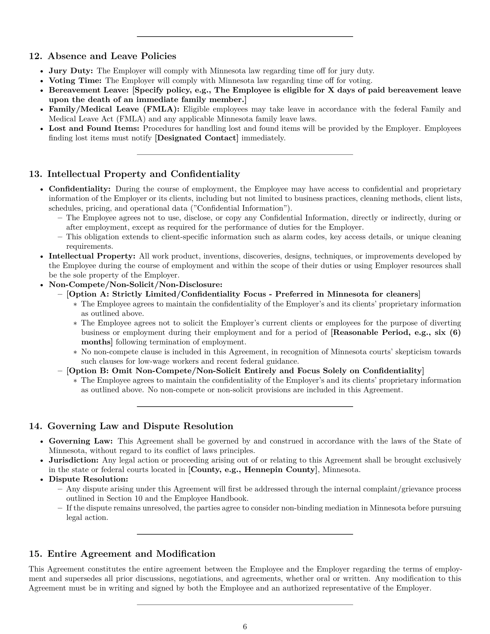 Preview page 6 of Pro Minnesota cleaner employment contract template