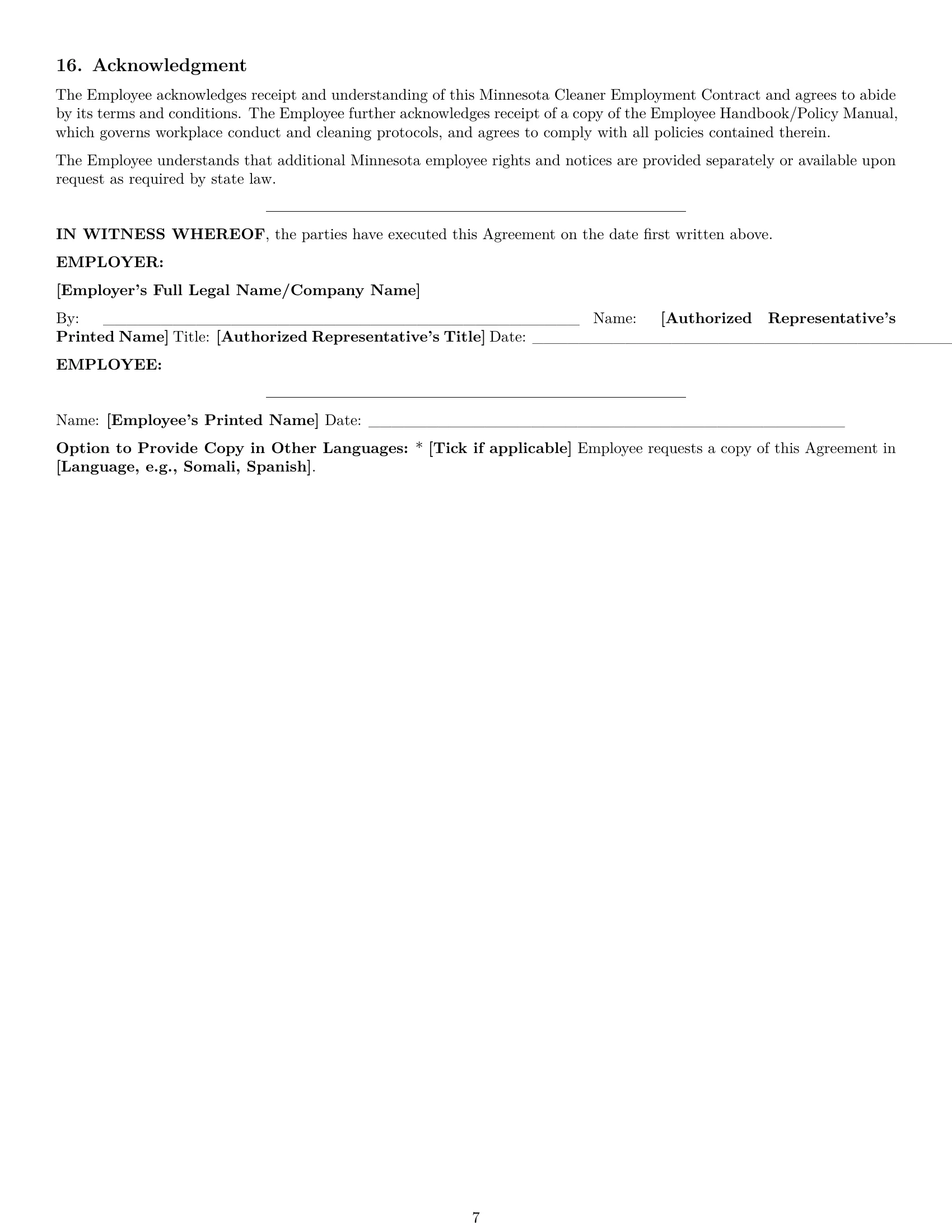 Preview page 7 of Pro Minnesota cleaner employment contract template