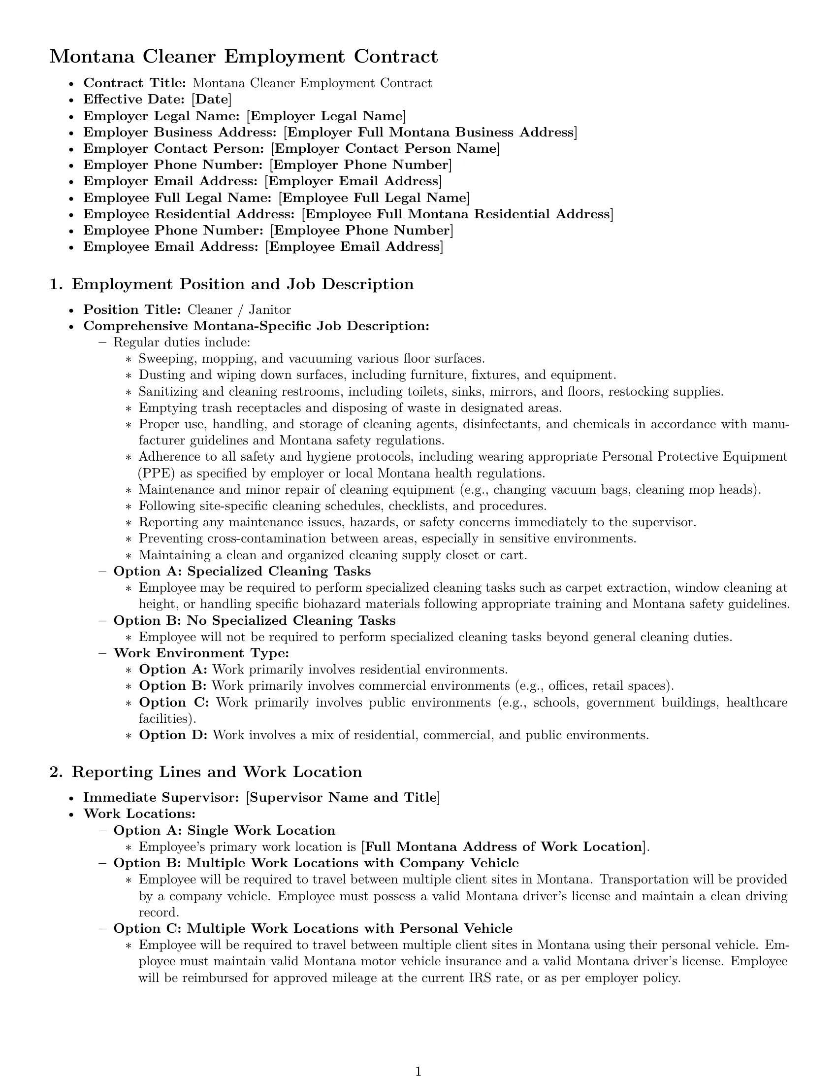 Preview page 1 of Pro Montana cleaner employment contract template