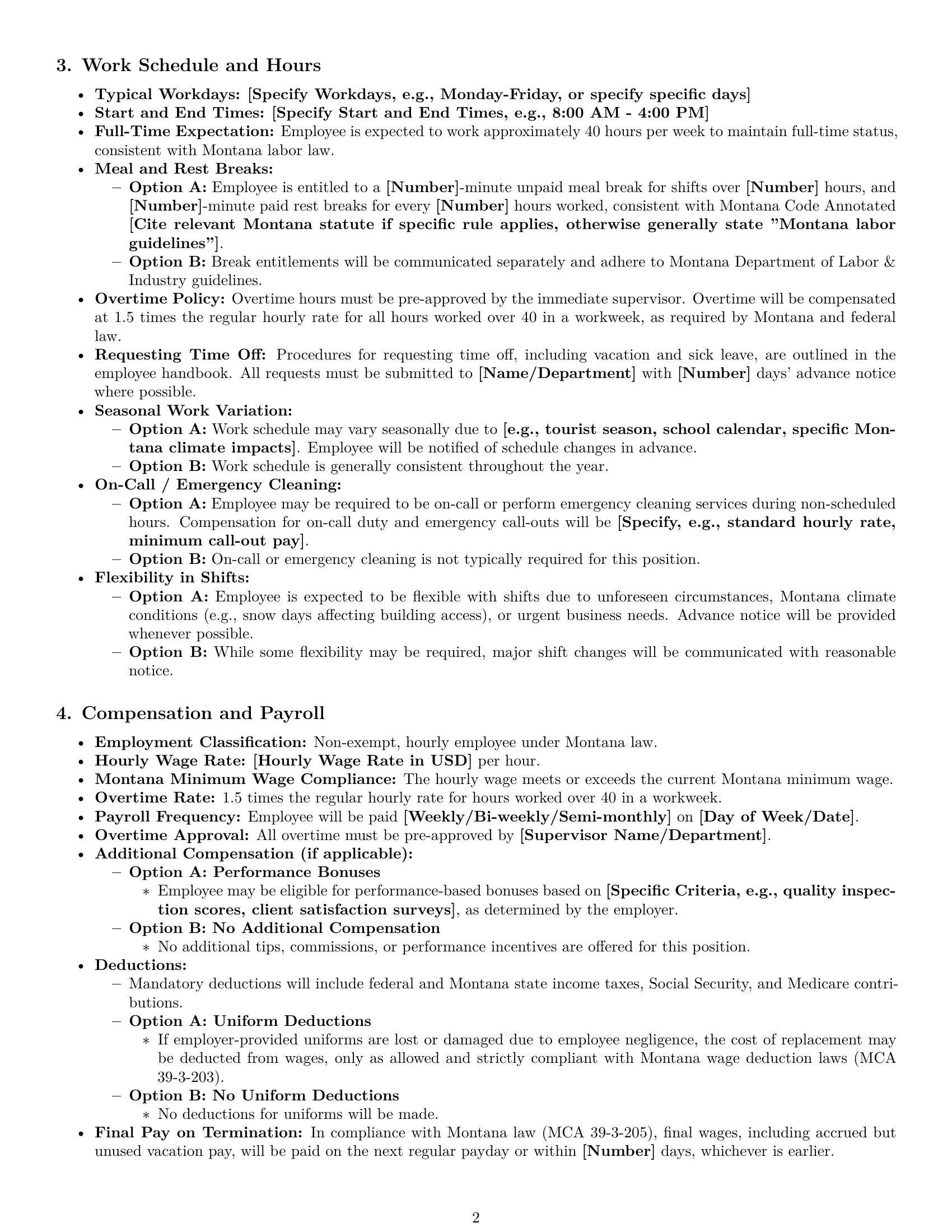 Preview page 2 of Pro Montana cleaner employment contract template