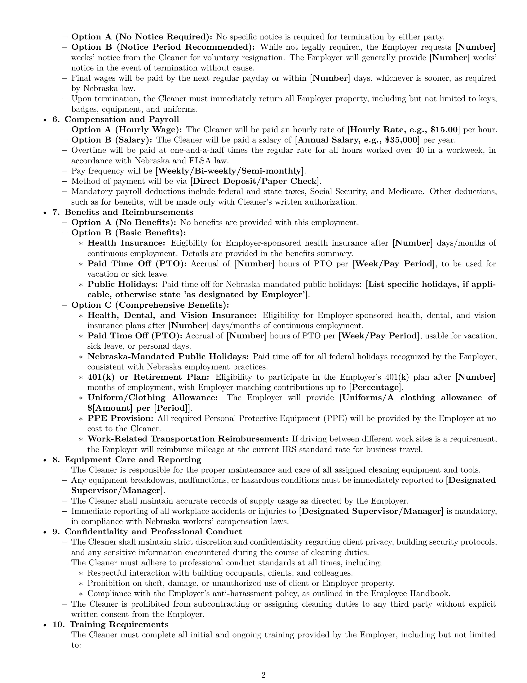 Preview page 2 of Pro Nebraska cleaner employment contract template