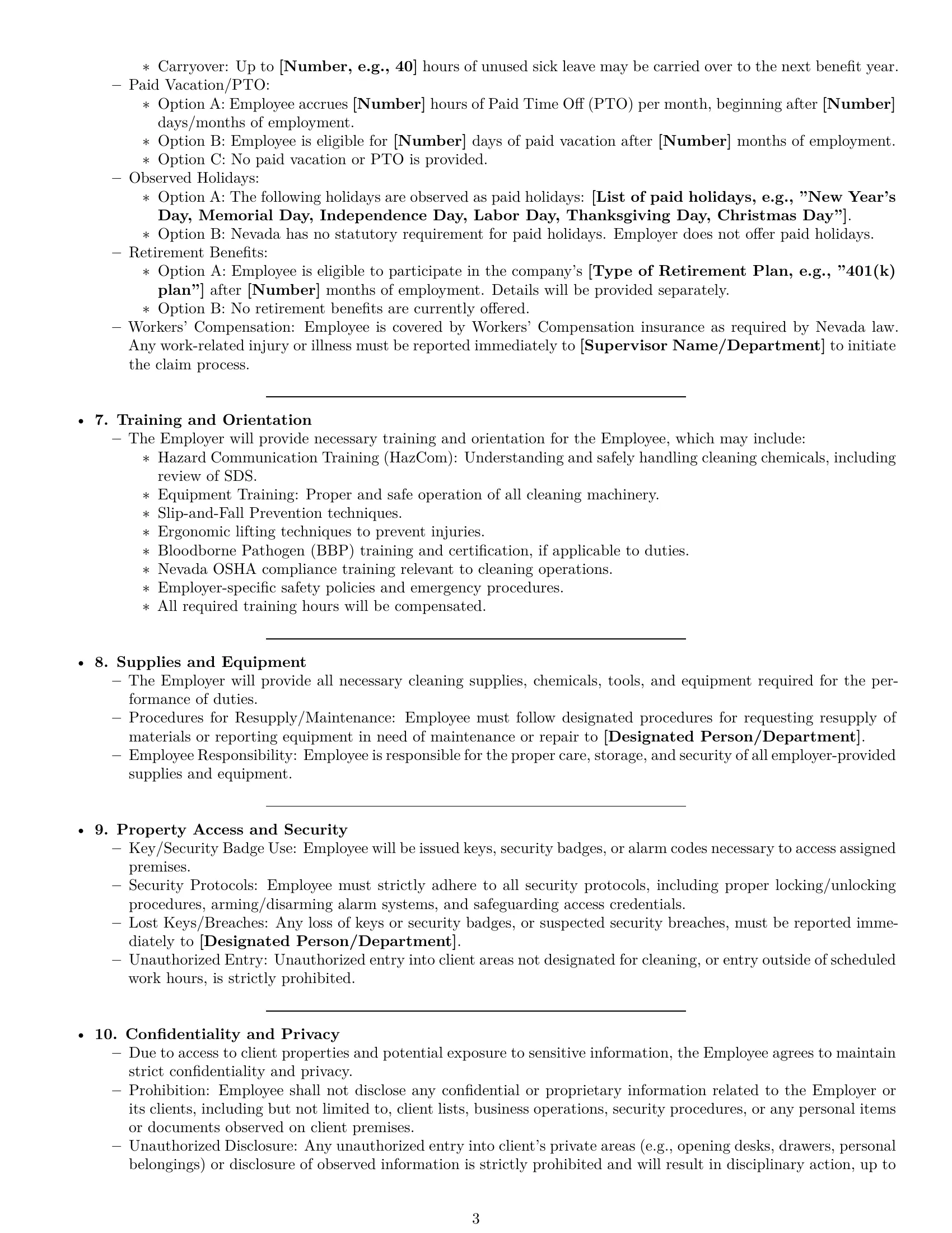 Preview page 3 of Pro Nevada cleaner employment contract template