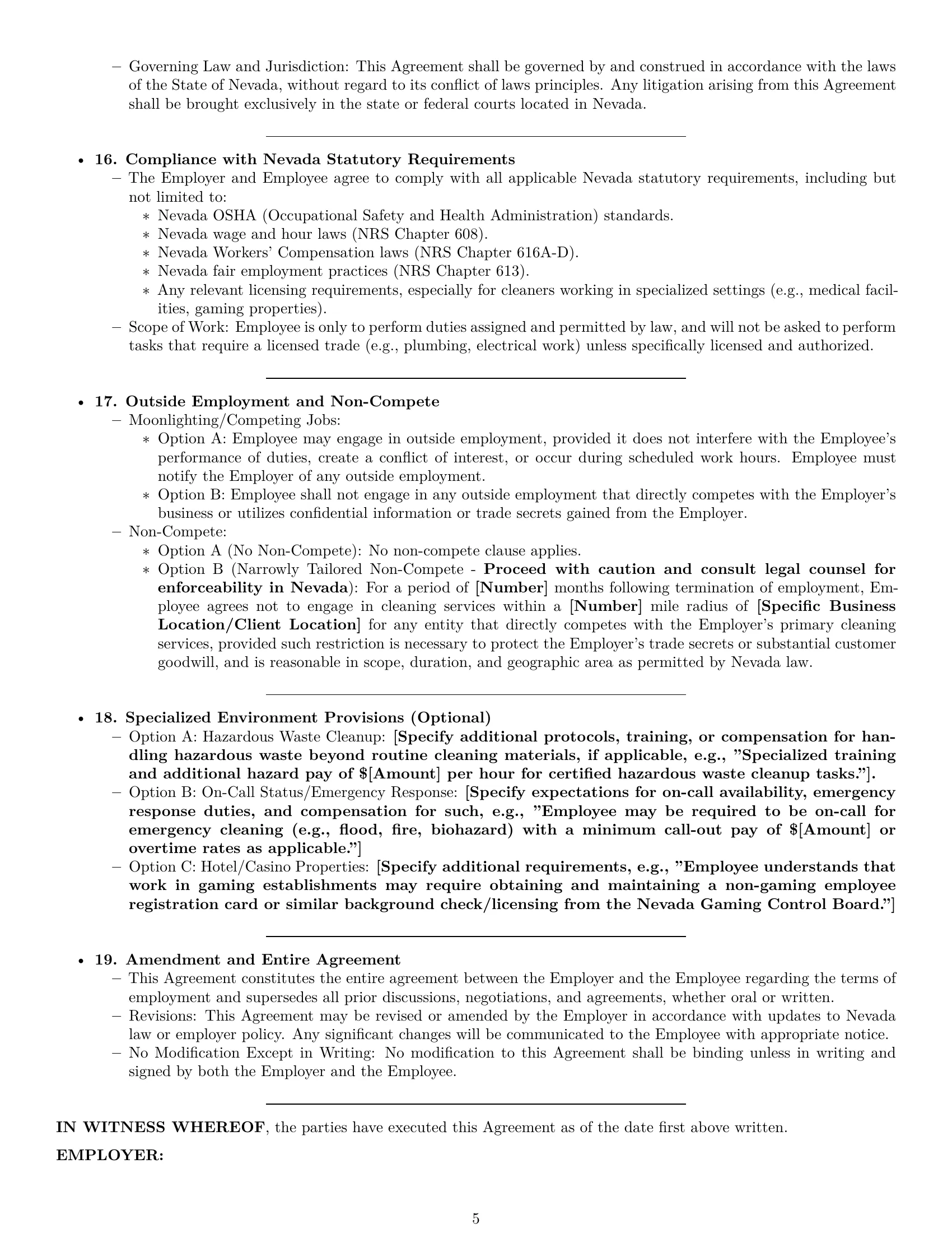 Preview page 5 of Pro Nevada cleaner employment contract template