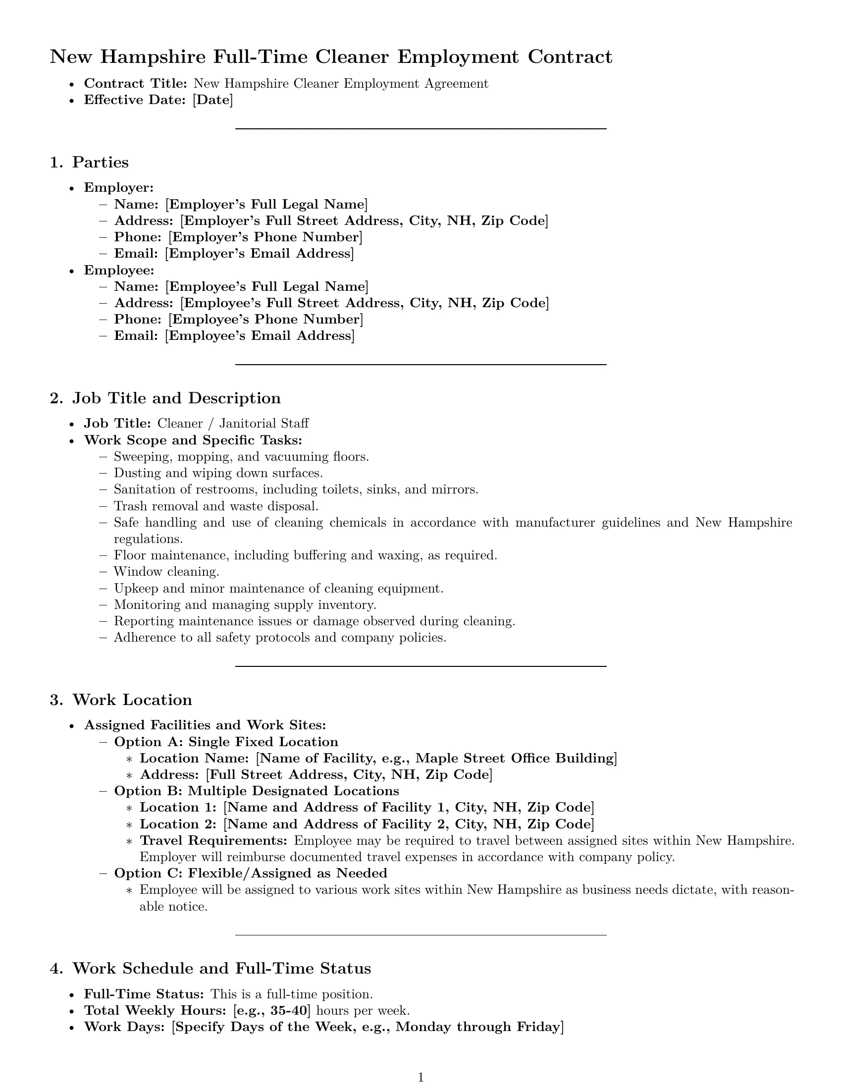 Preview page 1 of Pro New Hampshire cleaner employment contract template