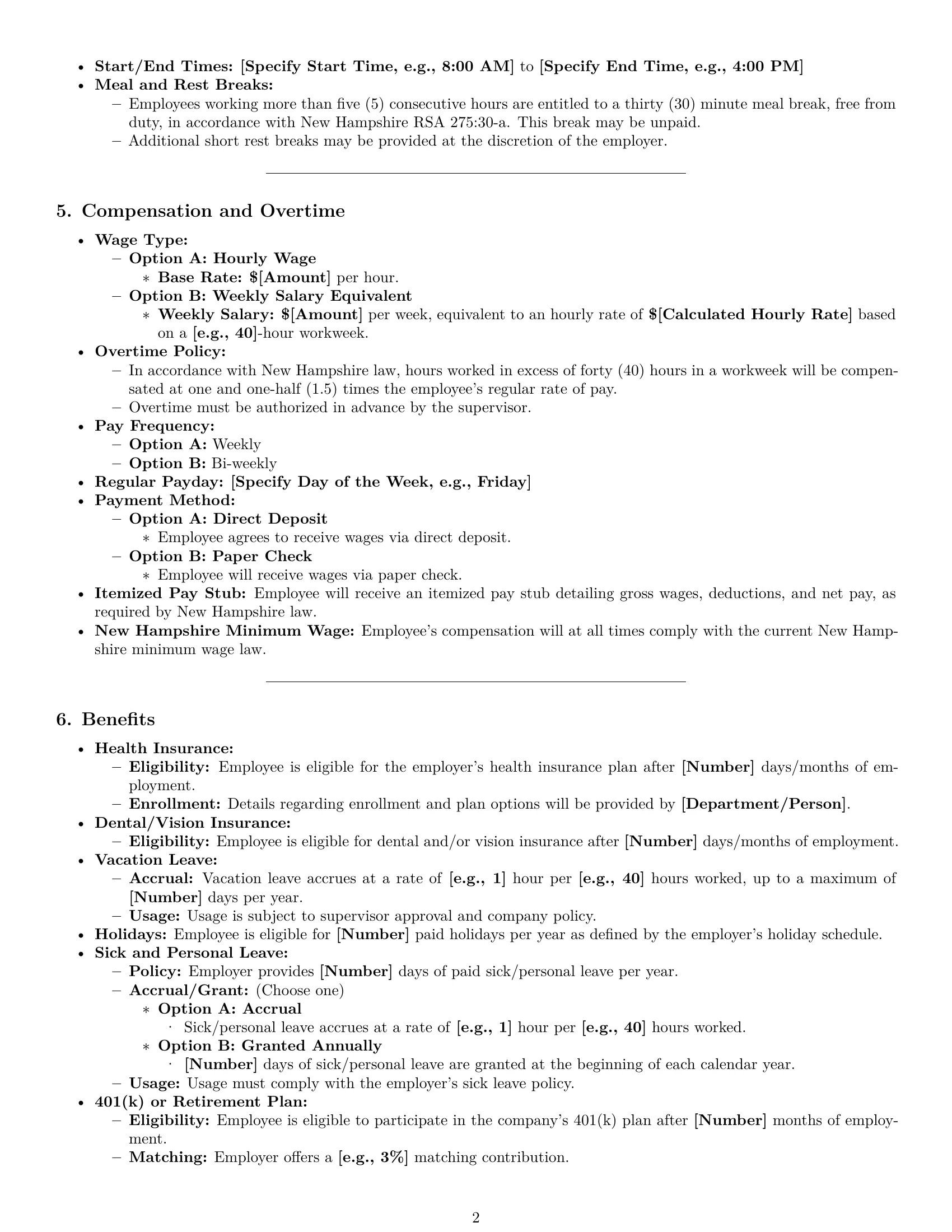 Preview page 2 of Pro New Hampshire cleaner employment contract template